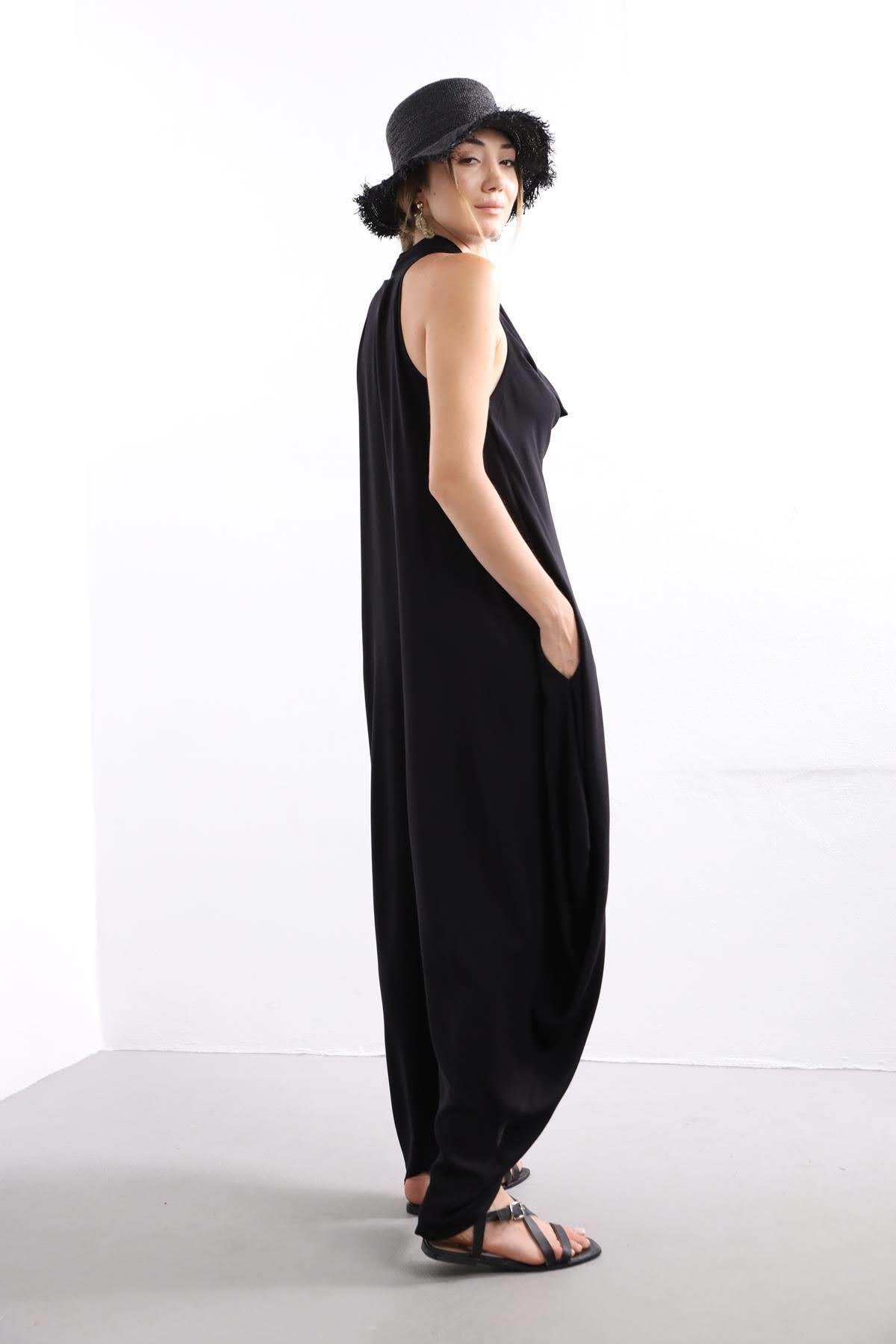 Black Cowl Neck Authentic Dress - Saman Butik | Shop Online Black Cowl Neck Authentic Dress