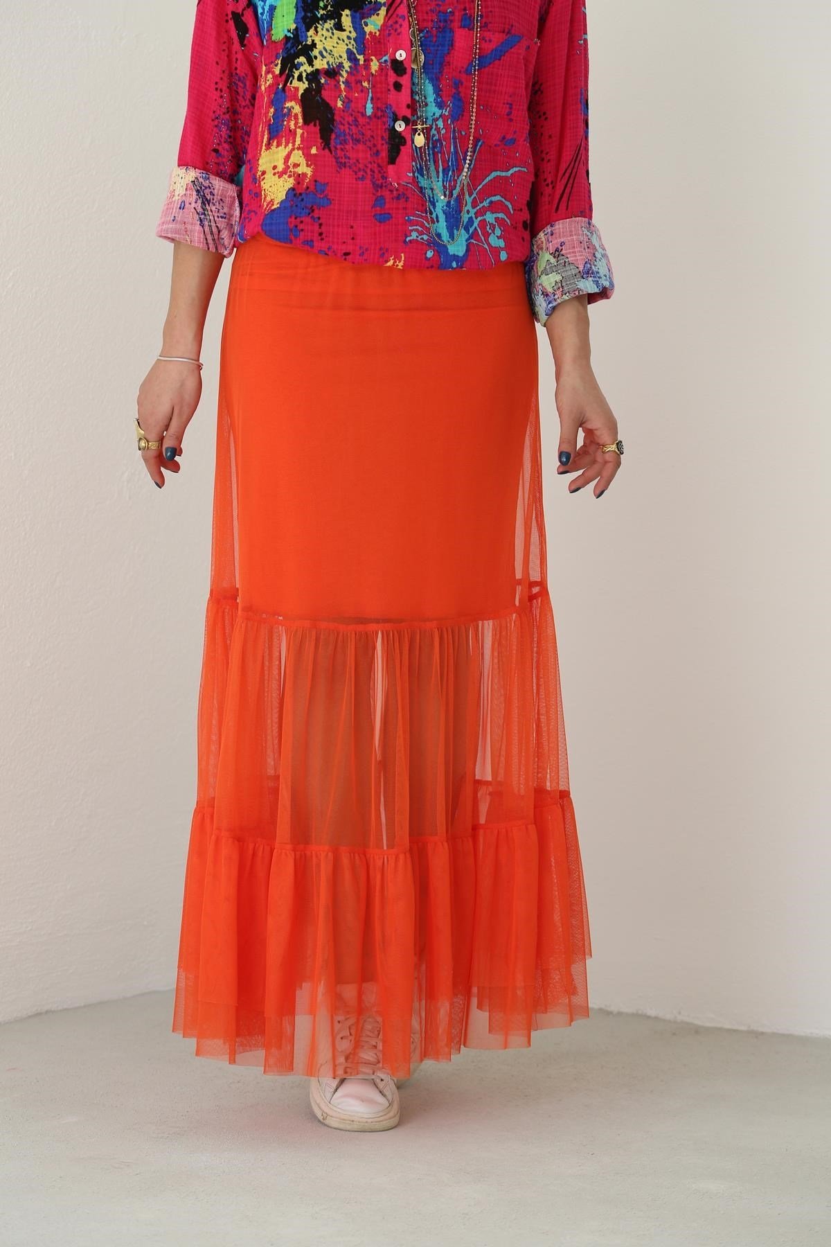 Orange Tulle Skirt - Saman Butik | Boho Fashion Orange Tulle Skirt