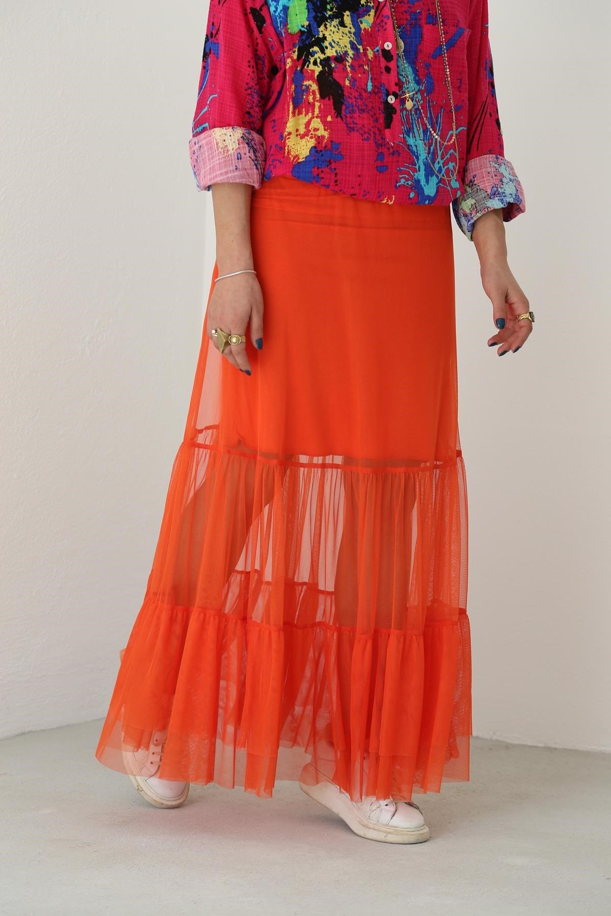 Orange Tulle Skirt - Saman Butik | Boho Fashion Orange Tulle Skirt