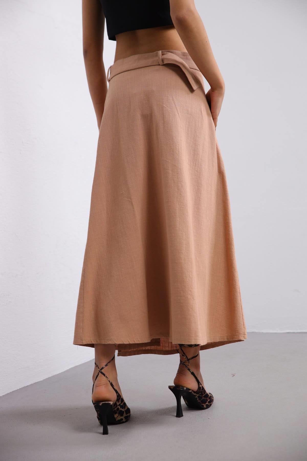 Camel Önden Çift Cepli Etek - Şaman Butik Camel Önden Çift Cepli Etek