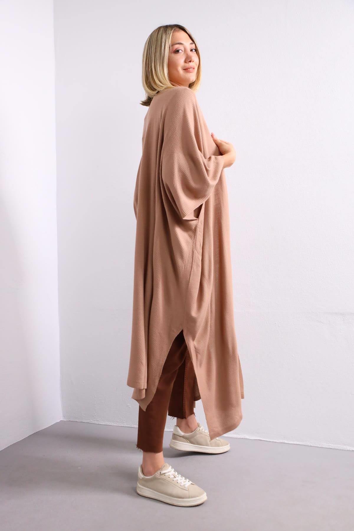 Brown Side Slit Cardigan - Saman Butik | Shop Online Brown Side Slit Cardigan