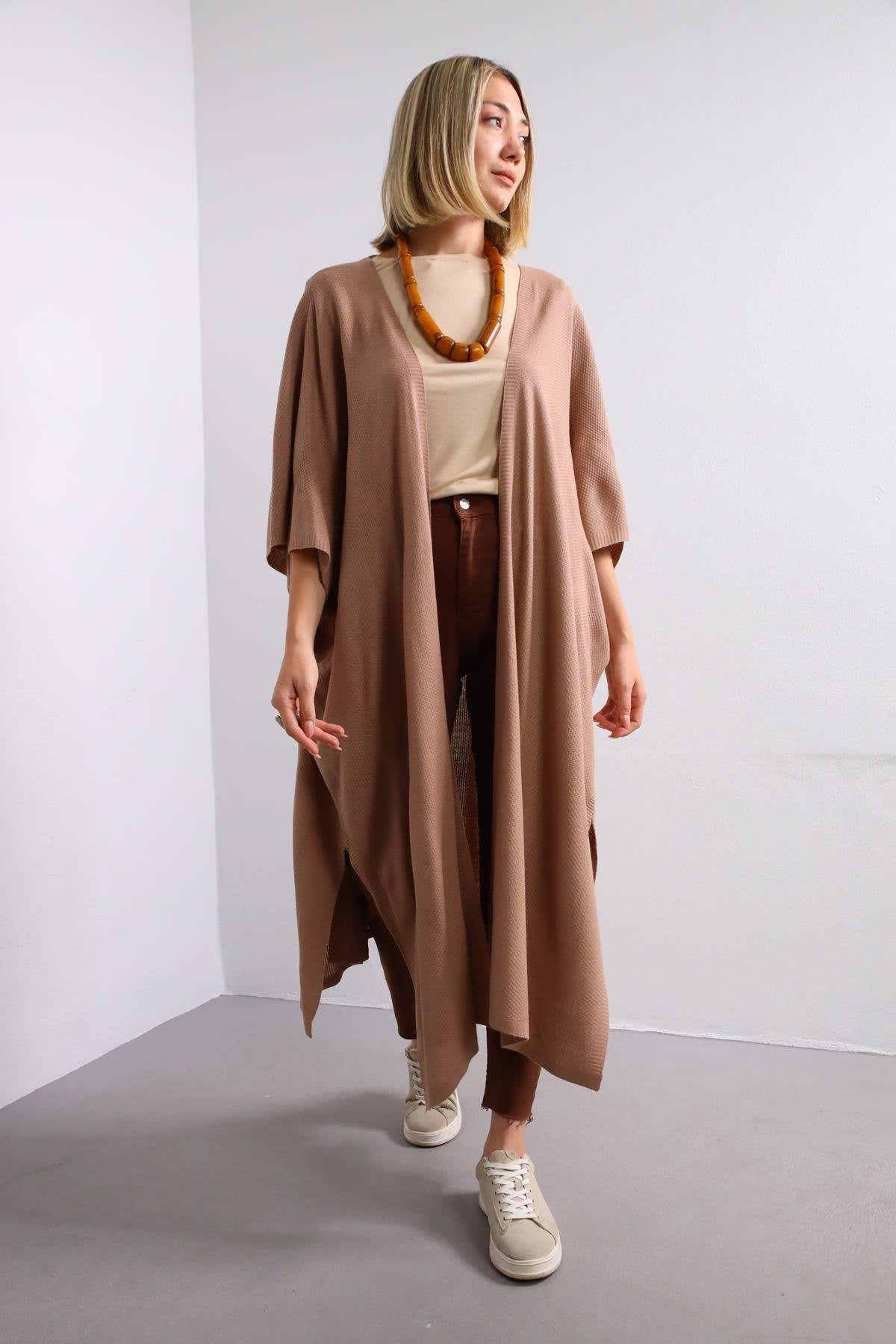 Brown Side Slit Cardigan - Saman Butik | Shop Online Brown Side Slit Cardigan