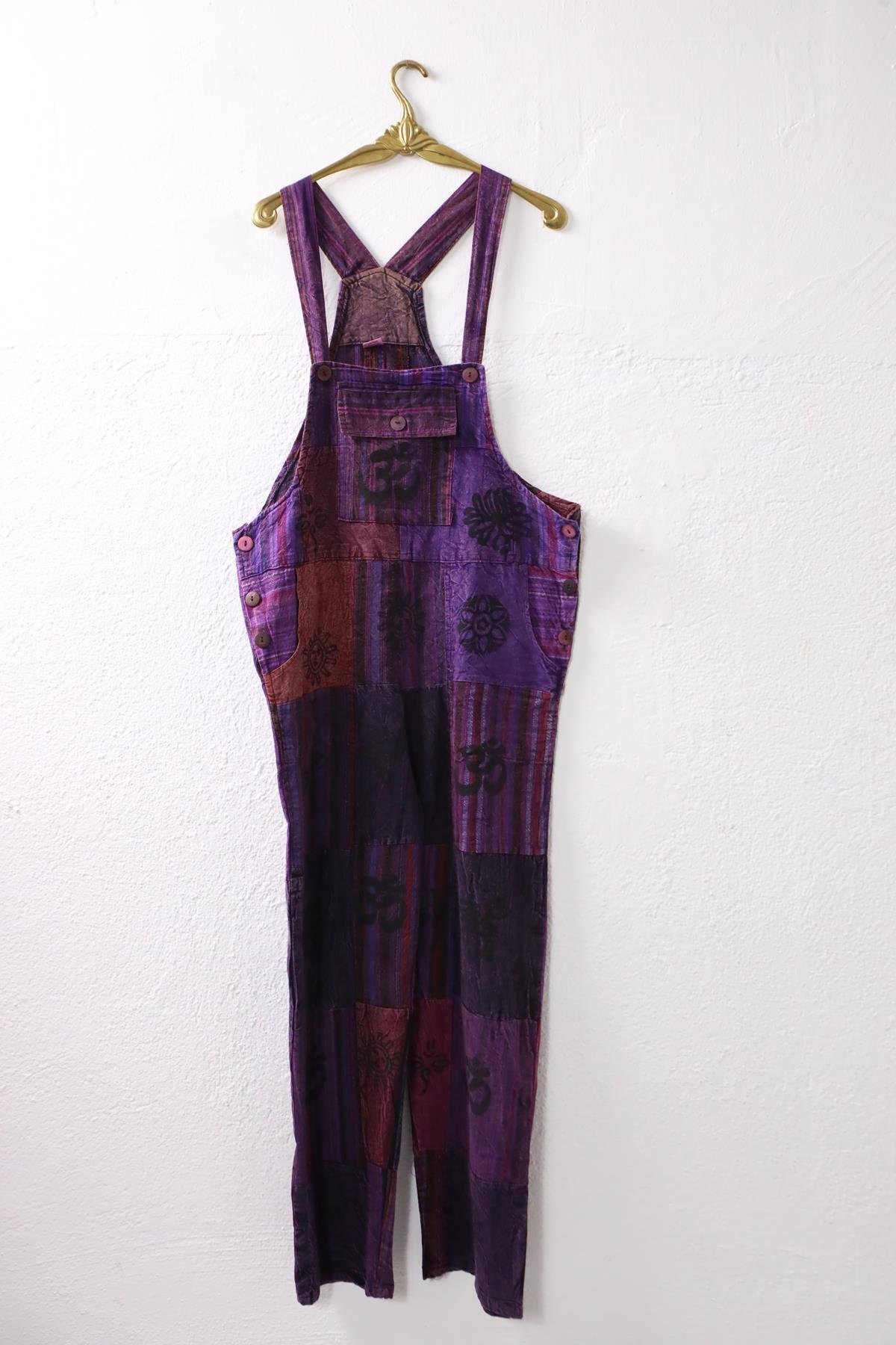  Mor Yıkama Patchwork Tulum