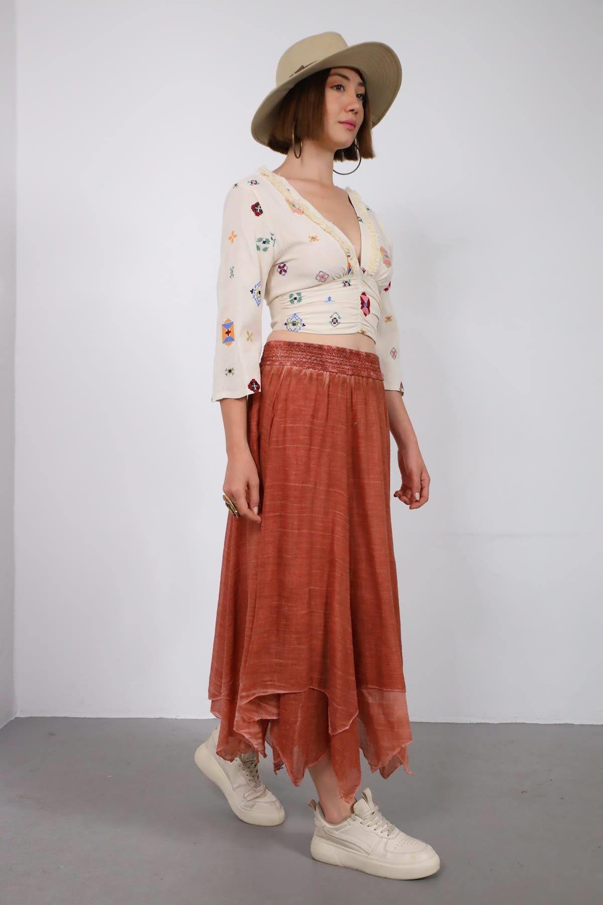 Burnt Orange Asymmetrical Cut Skirt - Saman Butik | Shop Online Burnt Orange Asymmetrical Cut Skirt