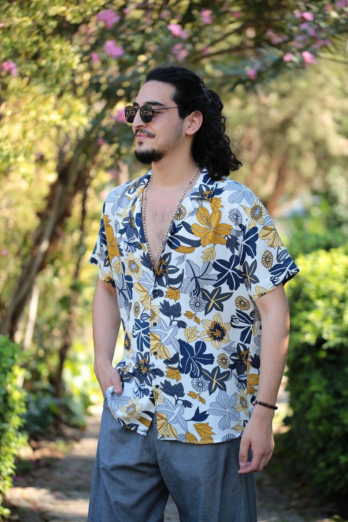 Beyaz Desenli Yakalı Gömlek - Şaman Butik Beyaz Desenli Yakalı Gömlek