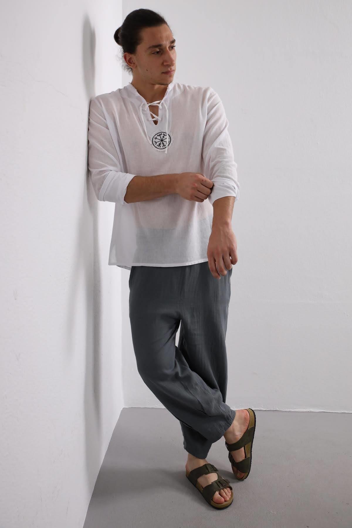 White Mandala Pattern Men's Shirt - Saman Butik | Shop Online White Mandala Pattern Men's Shirt