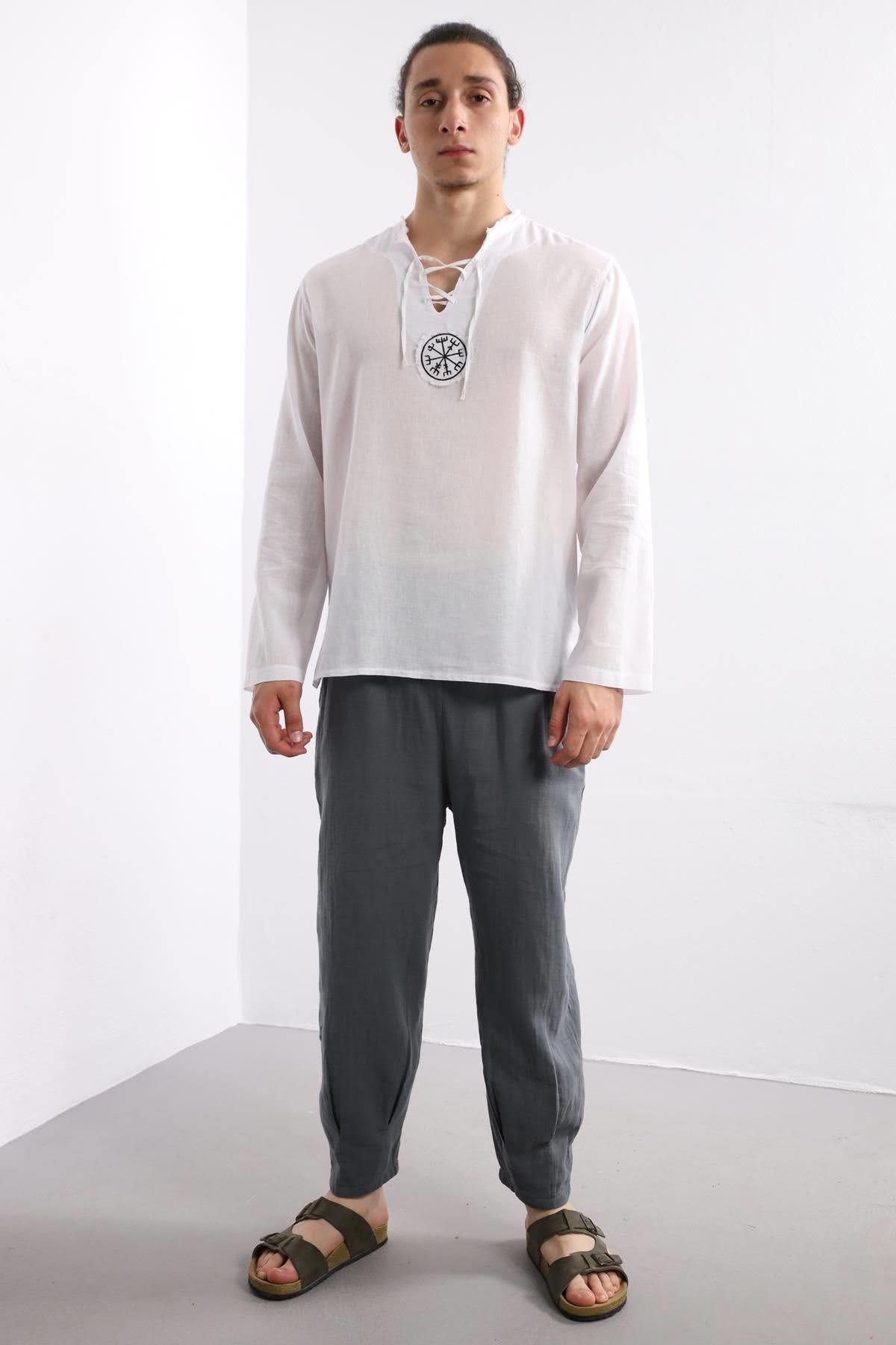 White Mandala Pattern Men's Shirt - Saman Butik | Shop Online White Mandala Pattern Men's Shirt