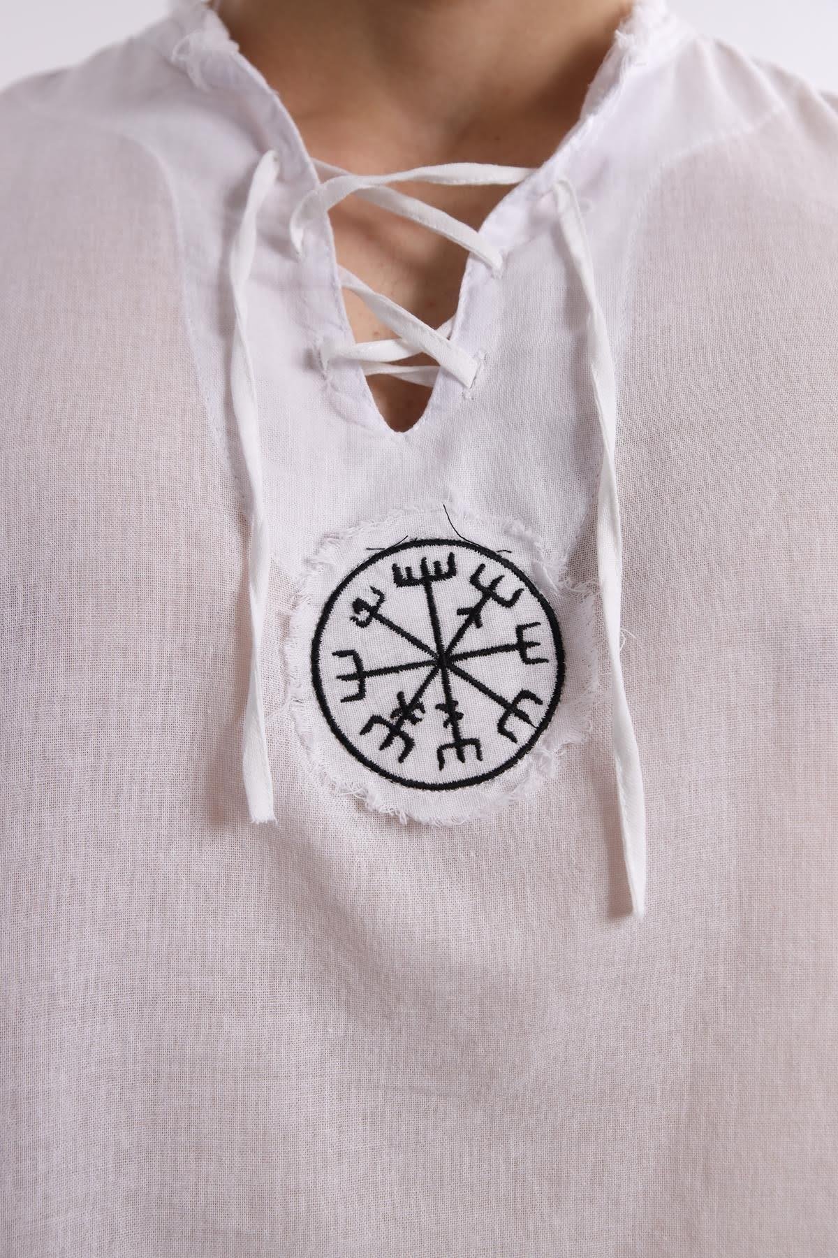 White Mandala Pattern Men's Shirt - Saman Butik | Shop Online White Mandala Pattern Men's Shirt