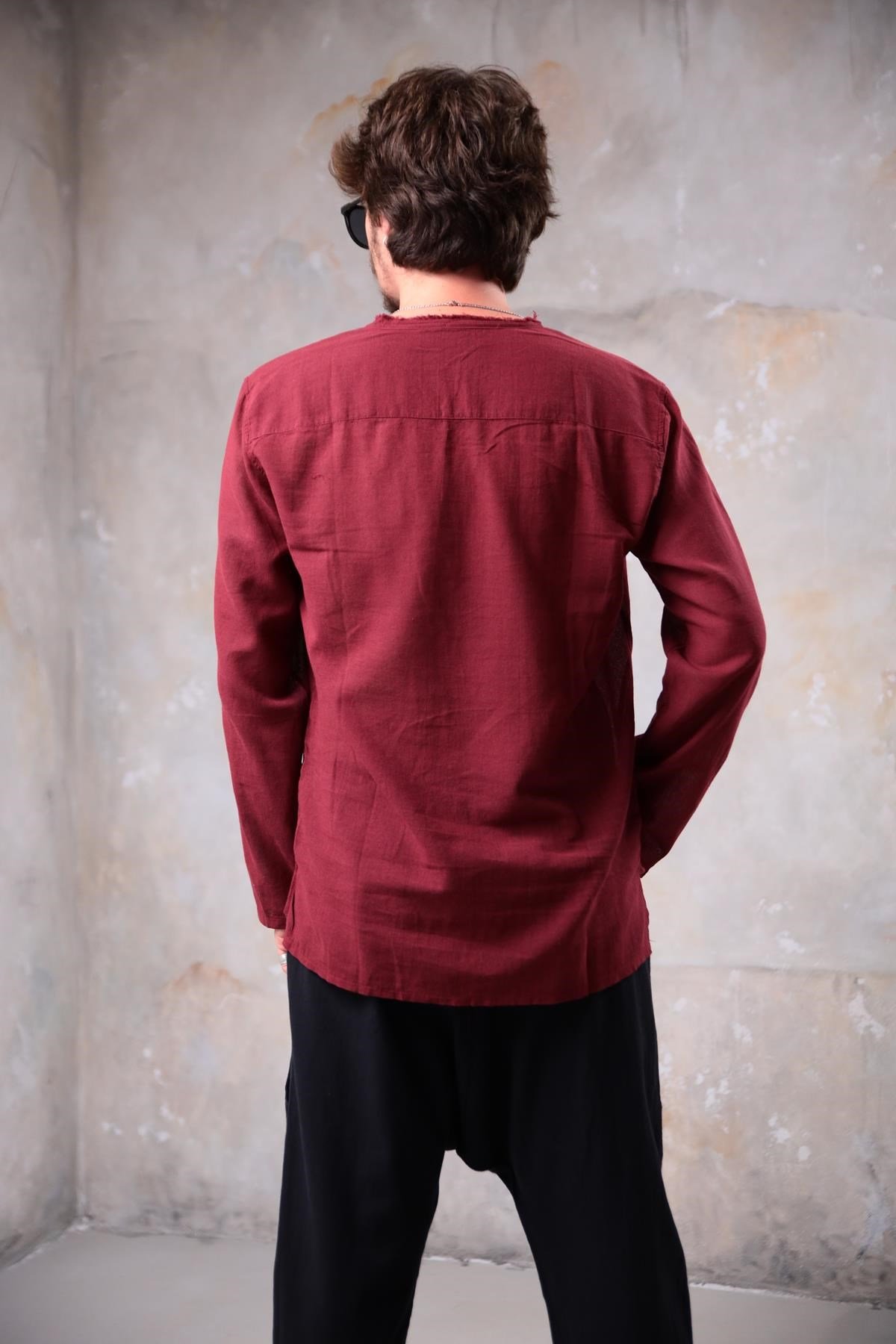 Bordo Mandala Desen Erkek Gömlek - Şaman Butik Bordo Mandala Desen Erkek Gömlek