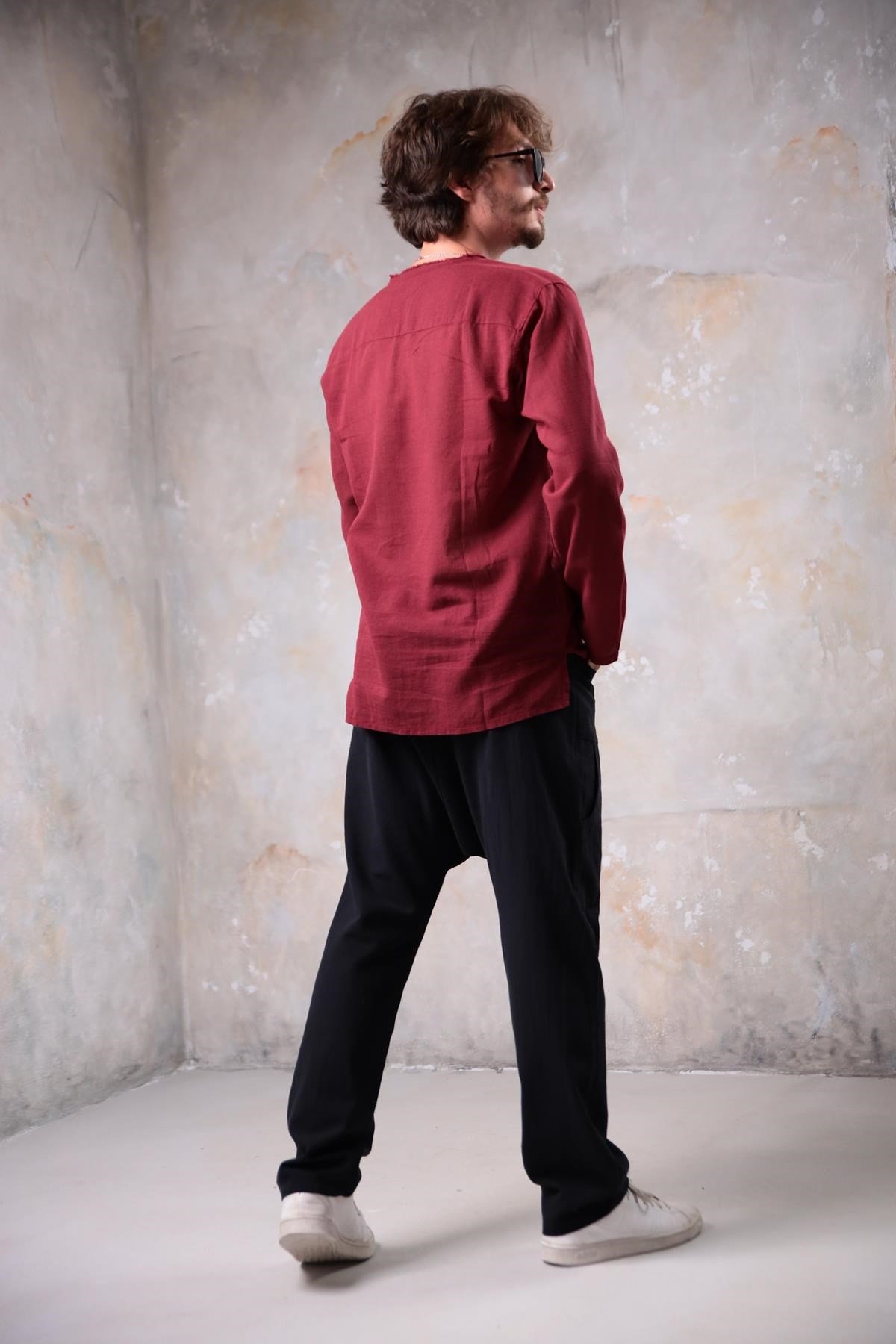 Bordo Mandala Desen Erkek Gömlek - Şaman Butik Bordo Mandala Desen Erkek Gömlek