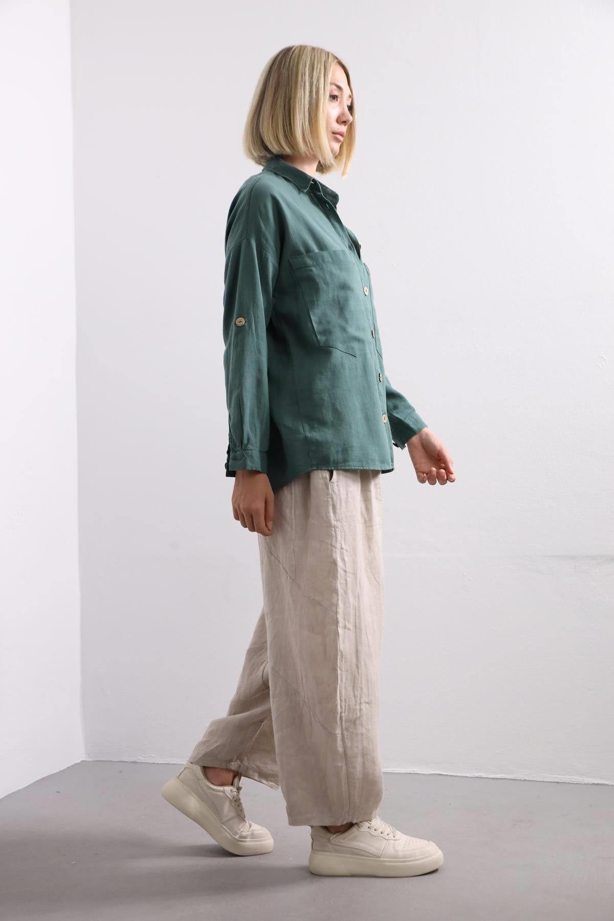 Petrol Green Big Pocket Shirt - Saman Butik | Shop Online Petrol Green Big Pocket Shirt
