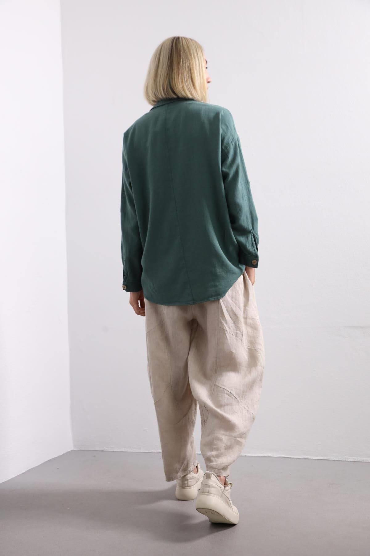 Petrol Green Big Pocket Shirt - Saman Butik | Shop Online Petrol Green Big Pocket Shirt