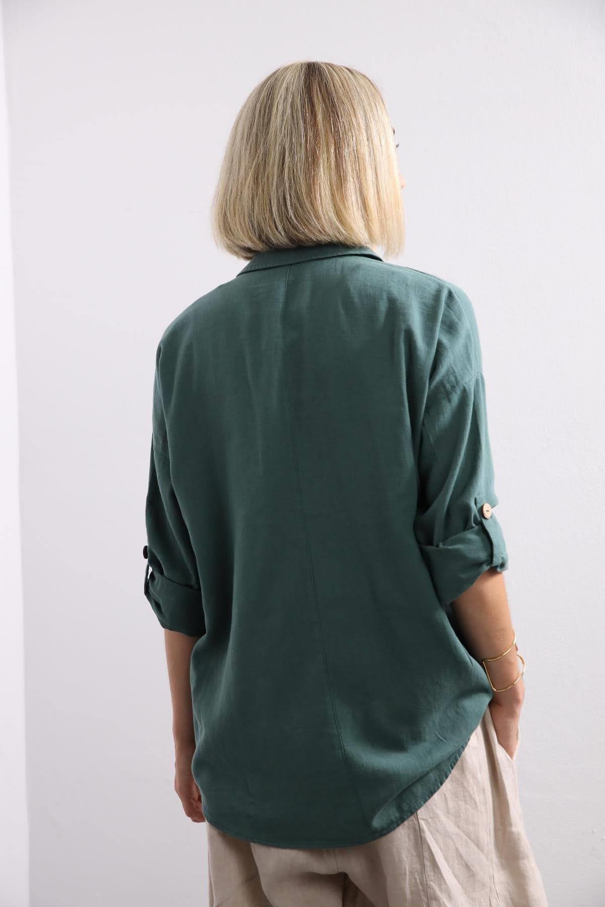 Petrol Green Big Pocket Shirt - Saman Butik | Shop Online Petrol Green Big Pocket Shirt