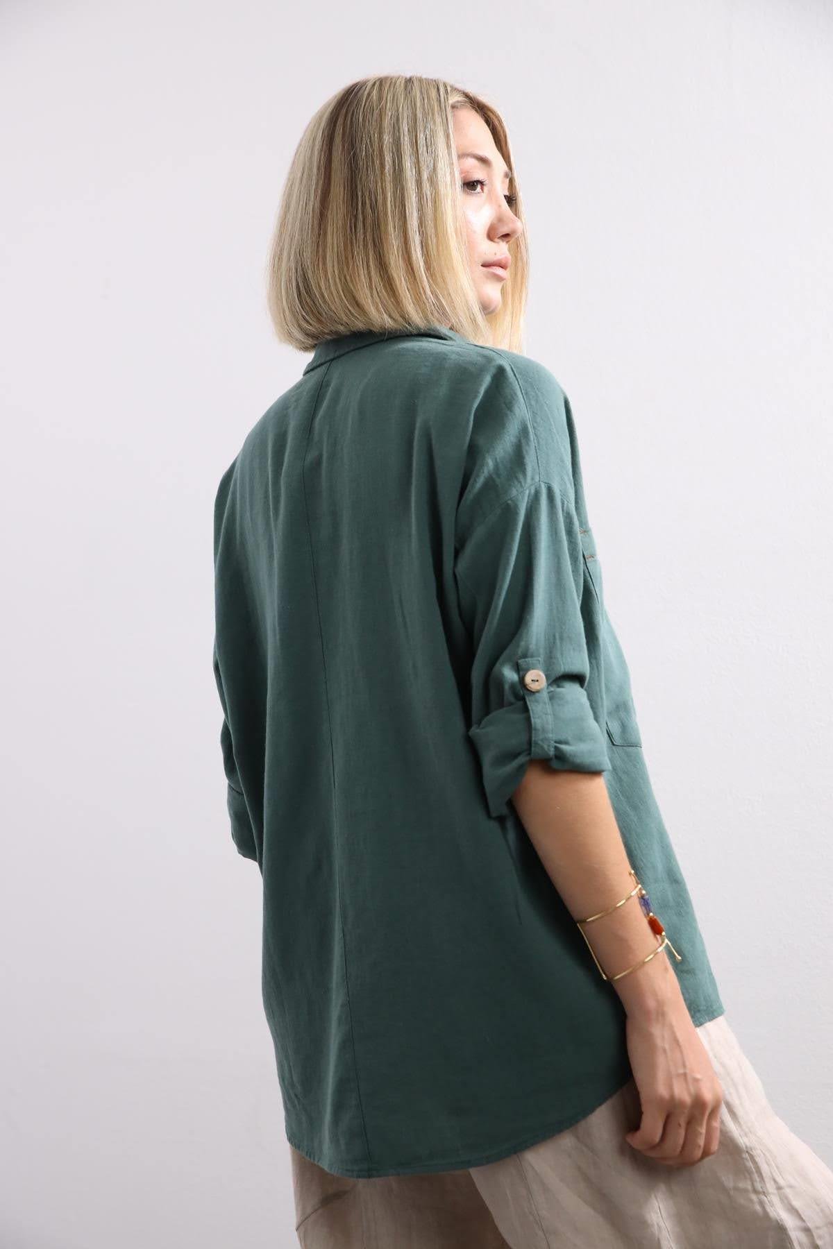 Petrol Green Big Pocket Shirt - Saman Butik | Shop Online Petrol Green Big Pocket Shirt
