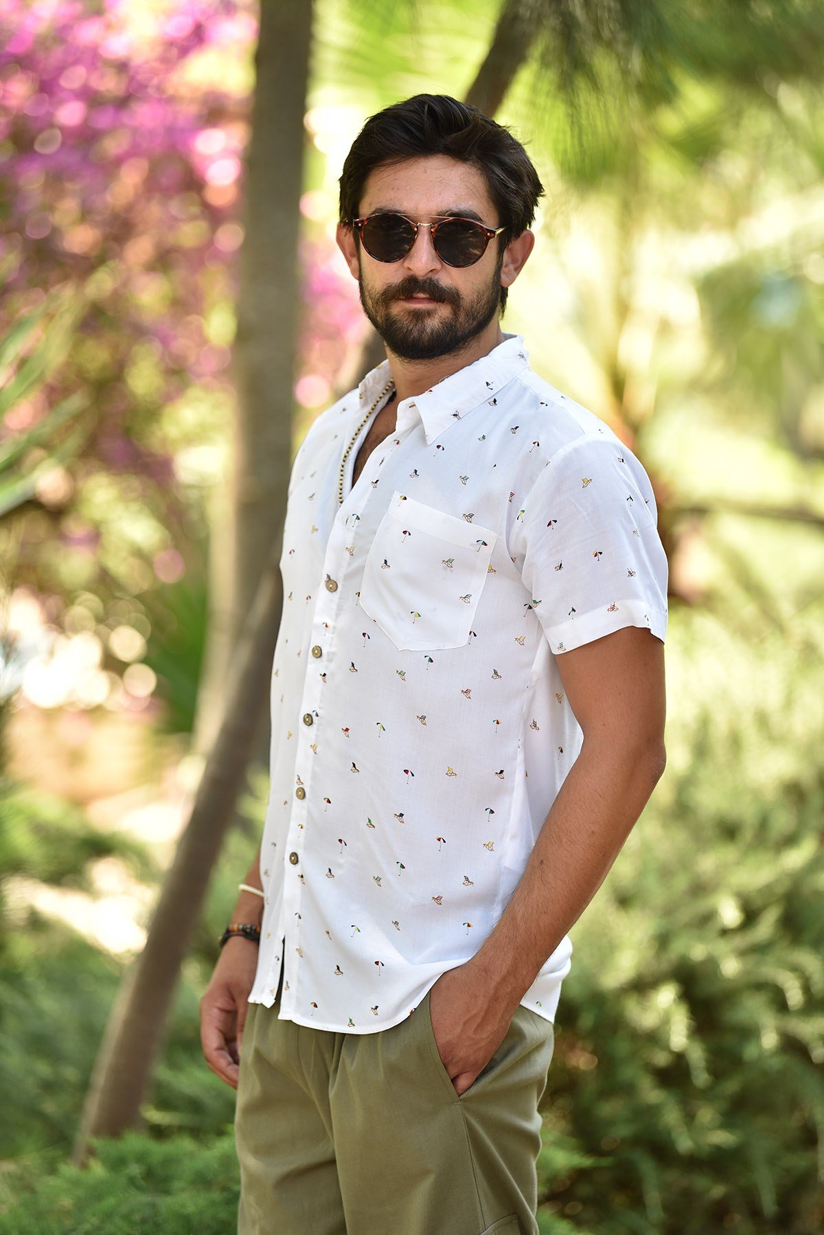 Şemsiye Desenli Erkek Gömlek - Şaman Butik Şemsiye Desenli Erkek Gömlek