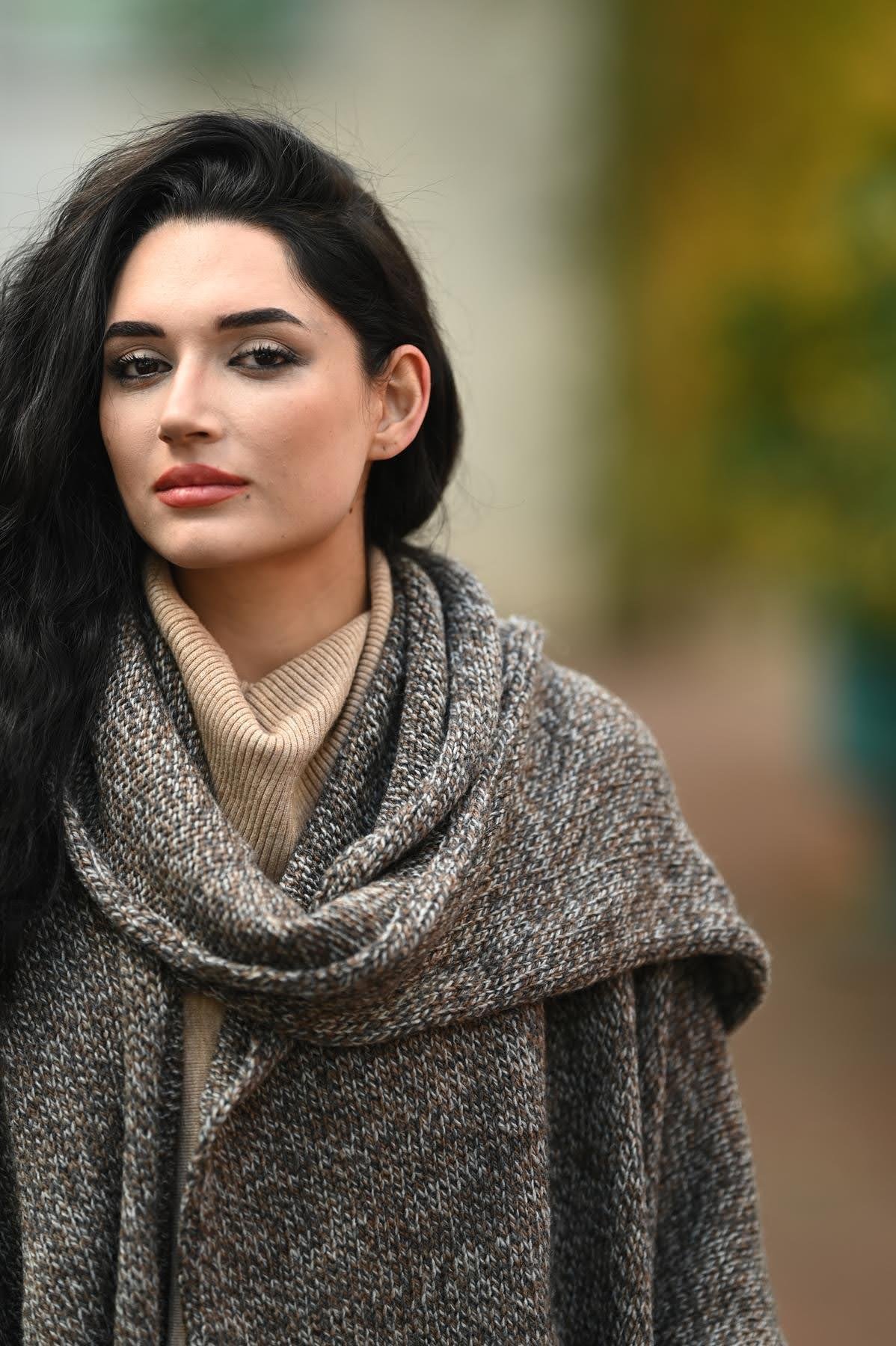 Gray Melted Hooded Shawl Collar Knitwear Cardigan