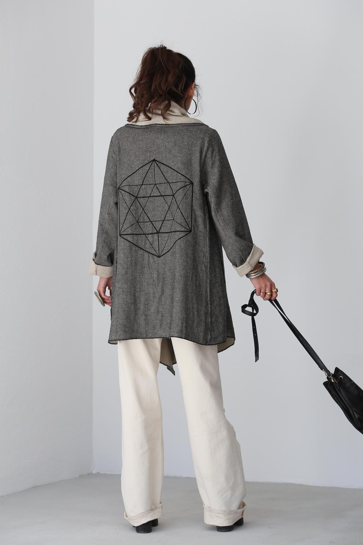  Gri Icosahedron Desenli Tek Düğmeli Ceket