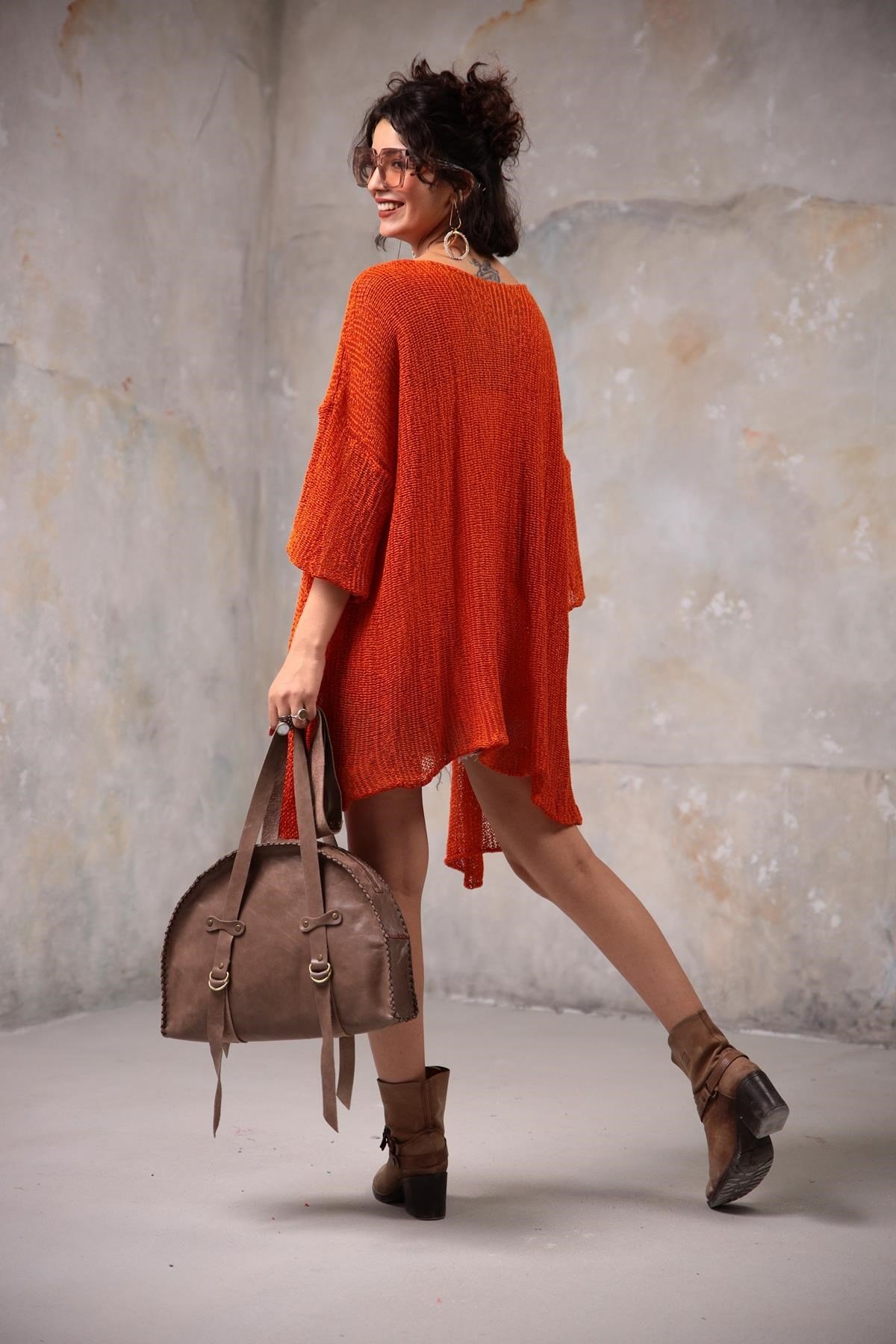 Turuncu Kısa Merserize Hırka - Şaman Butik Turuncu Kısa Merserize Hırka