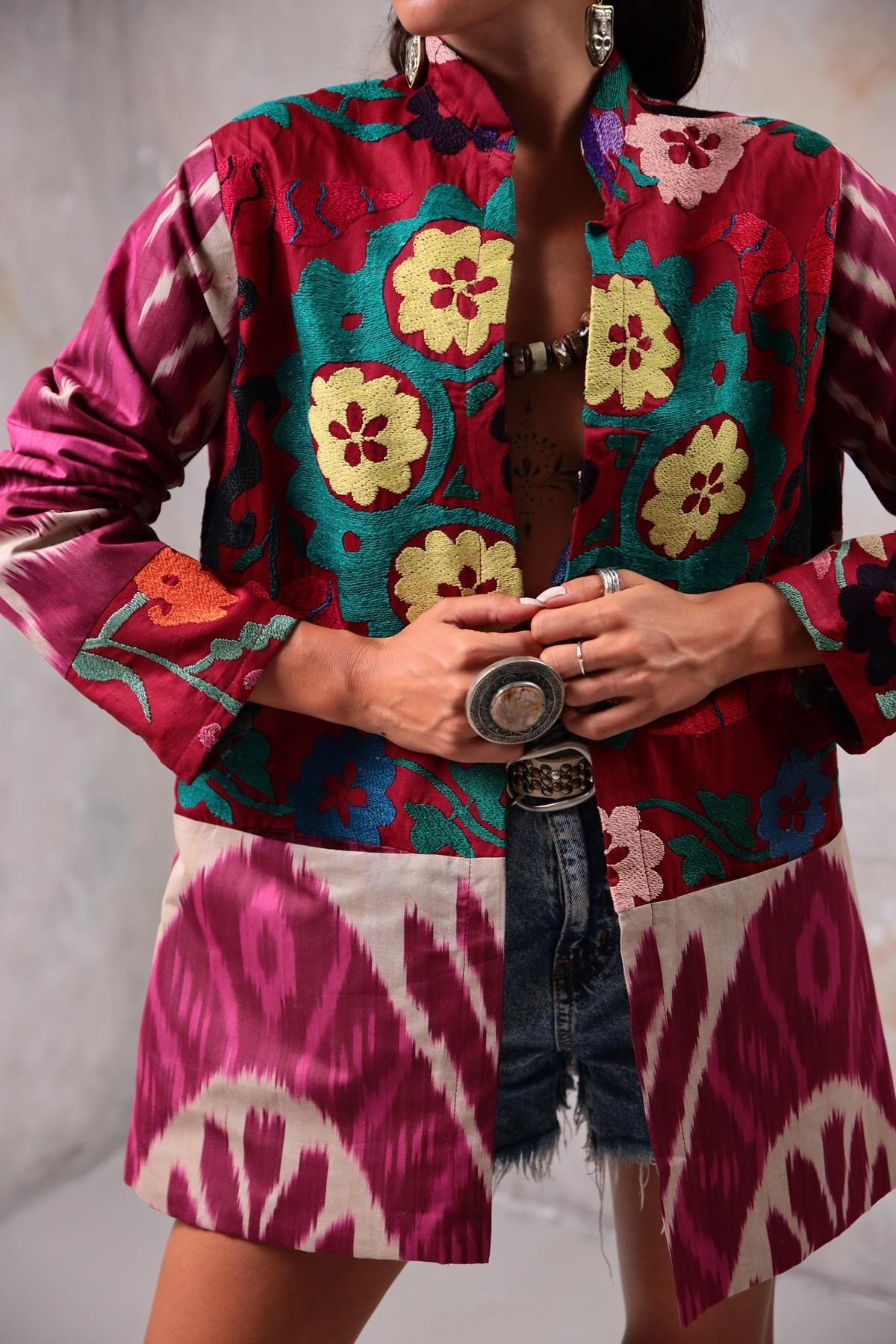 Bordo Suzani Kaftan - Şaman Butik Bordo Suzani Kaftan