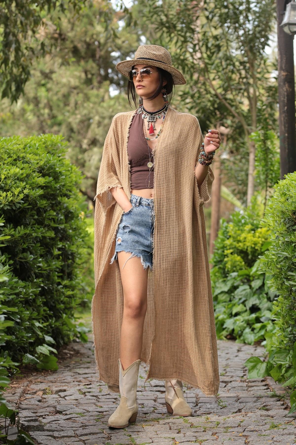  Camel Pamuk İplik Salaş Kaftan