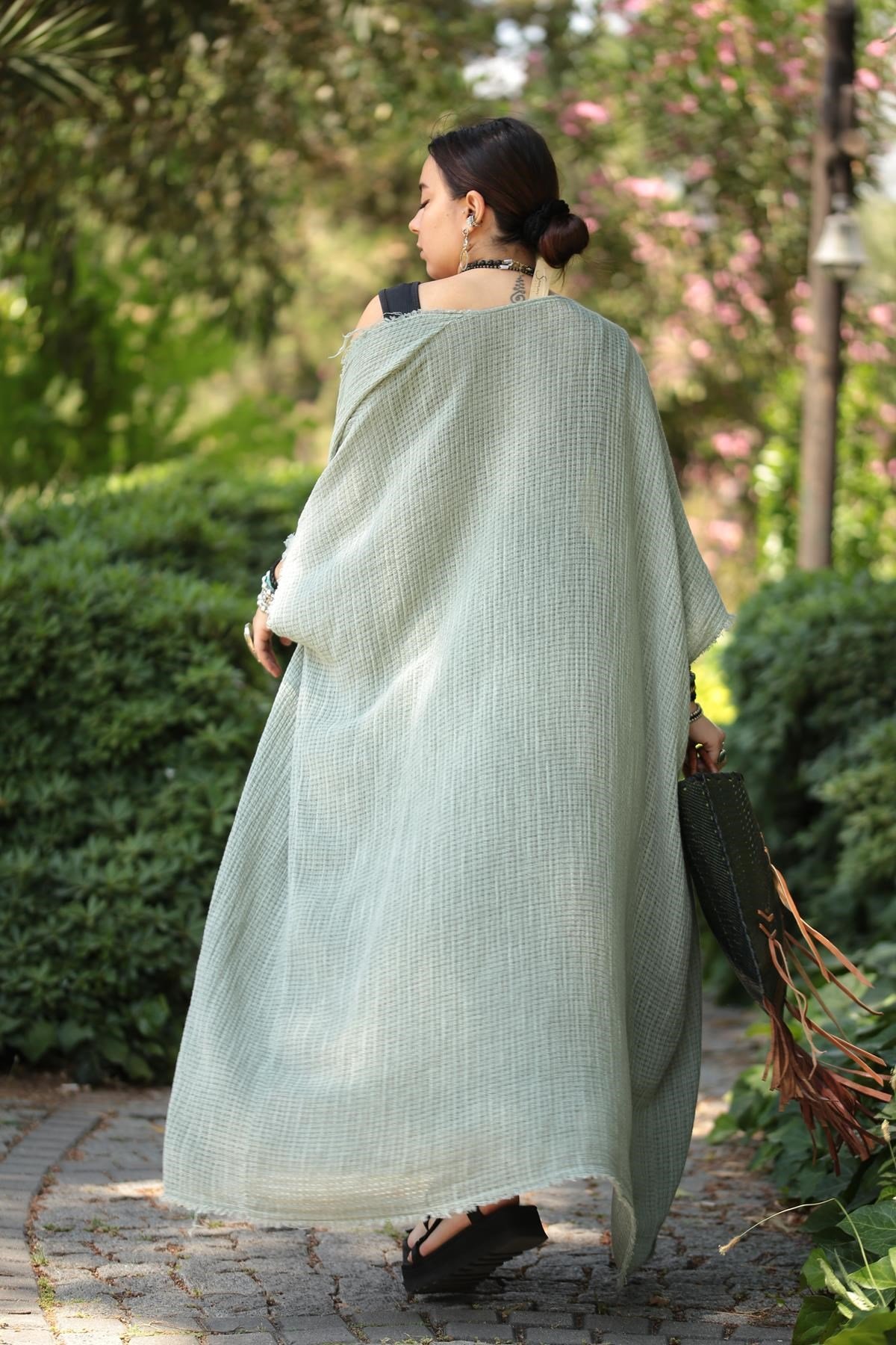 Haki Pamuk İplik Salaş Kaftan - Şaman Butik Haki Pamuk İplik Salaş Kaftan
