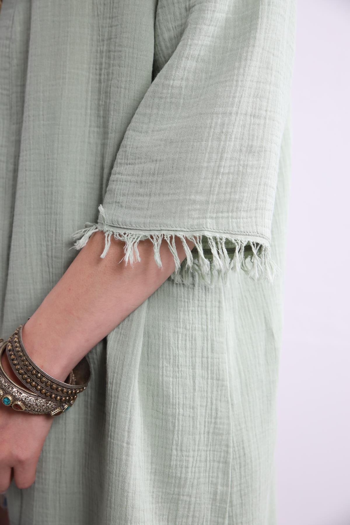 Mint Yeşili Püsküllü Müslin Kaftan - Şaman Butik Mint Yeşili Püsküllü Müslin Kaftan
