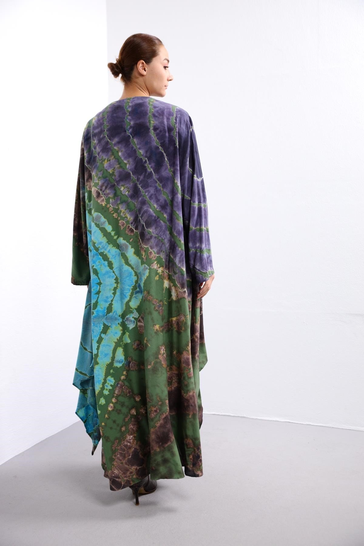 Mor Batik Desenli Cep Detay Kaftan - Şaman Butik Mor Batik Desenli Cep Detay Kaftan 