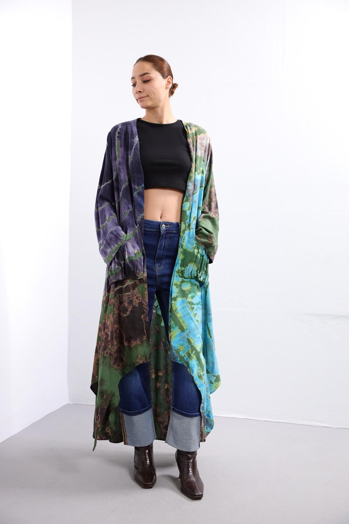 Mor Batik Desenli Cep Detay Kaftan - Şaman Butik Mor Batik Desenli Cep Detay Kaftan 