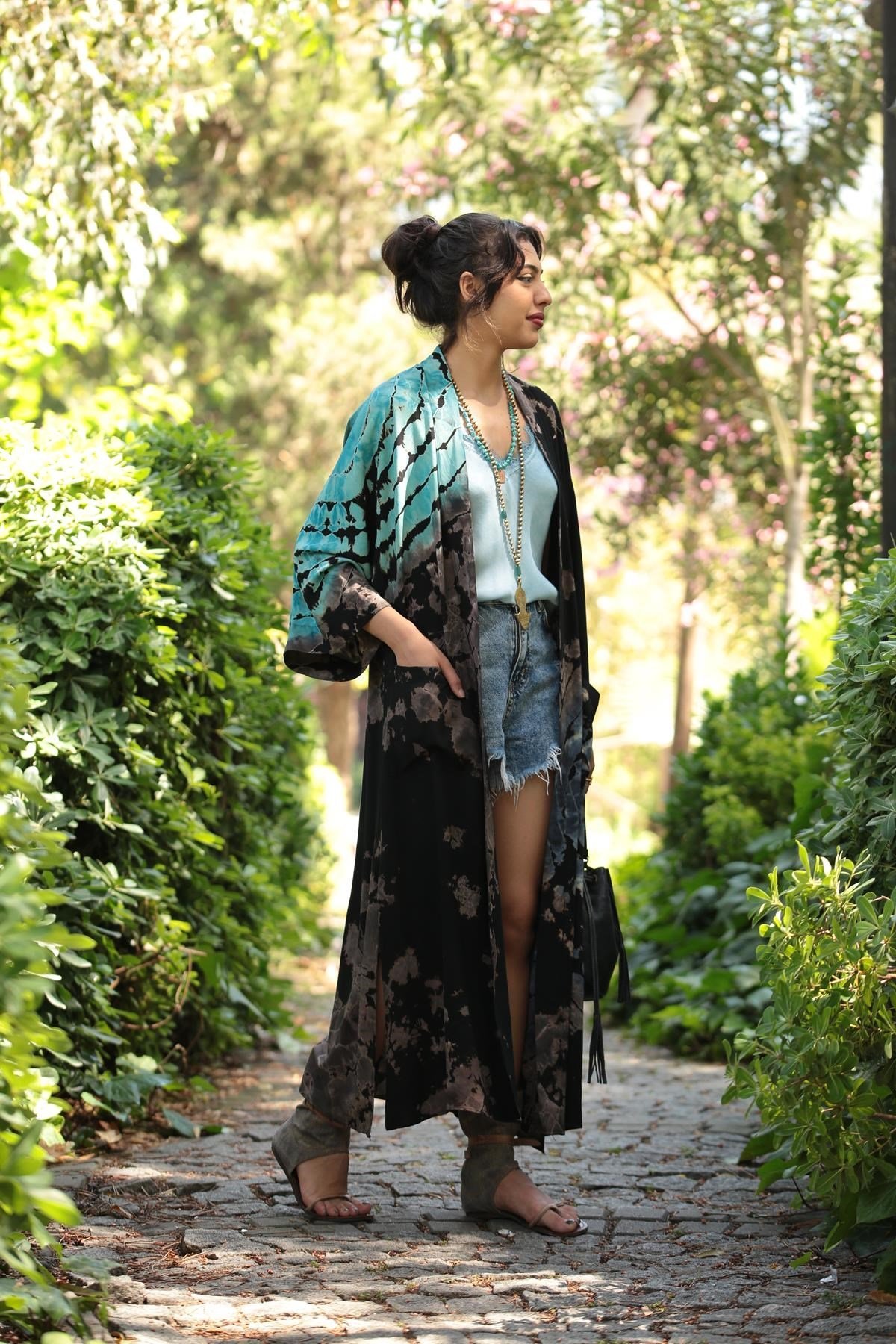 Siyah Batikli Kimono - Şaman Butik Siyah Batikli Kimono