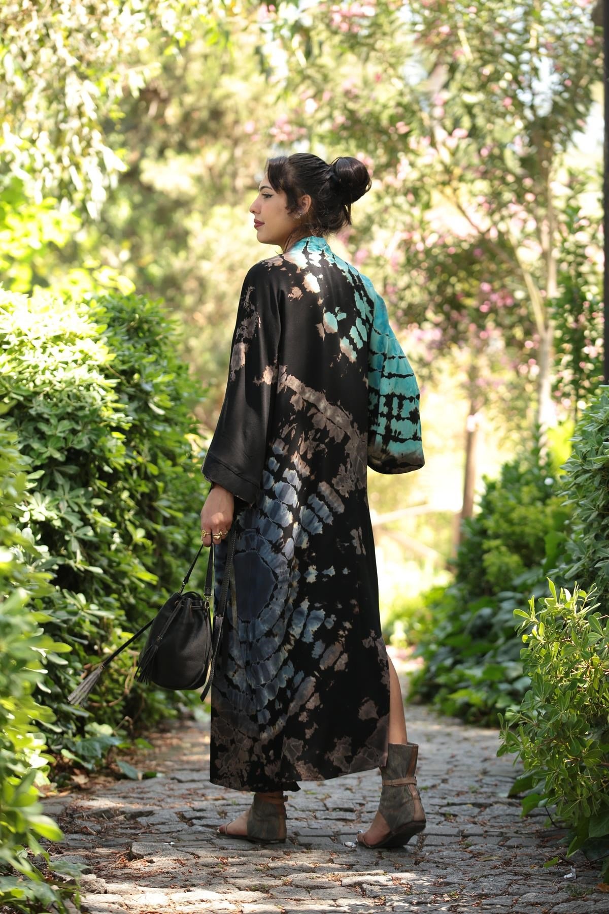 Siyah Batikli Kimono - Şaman Butik Siyah Batikli Kimono