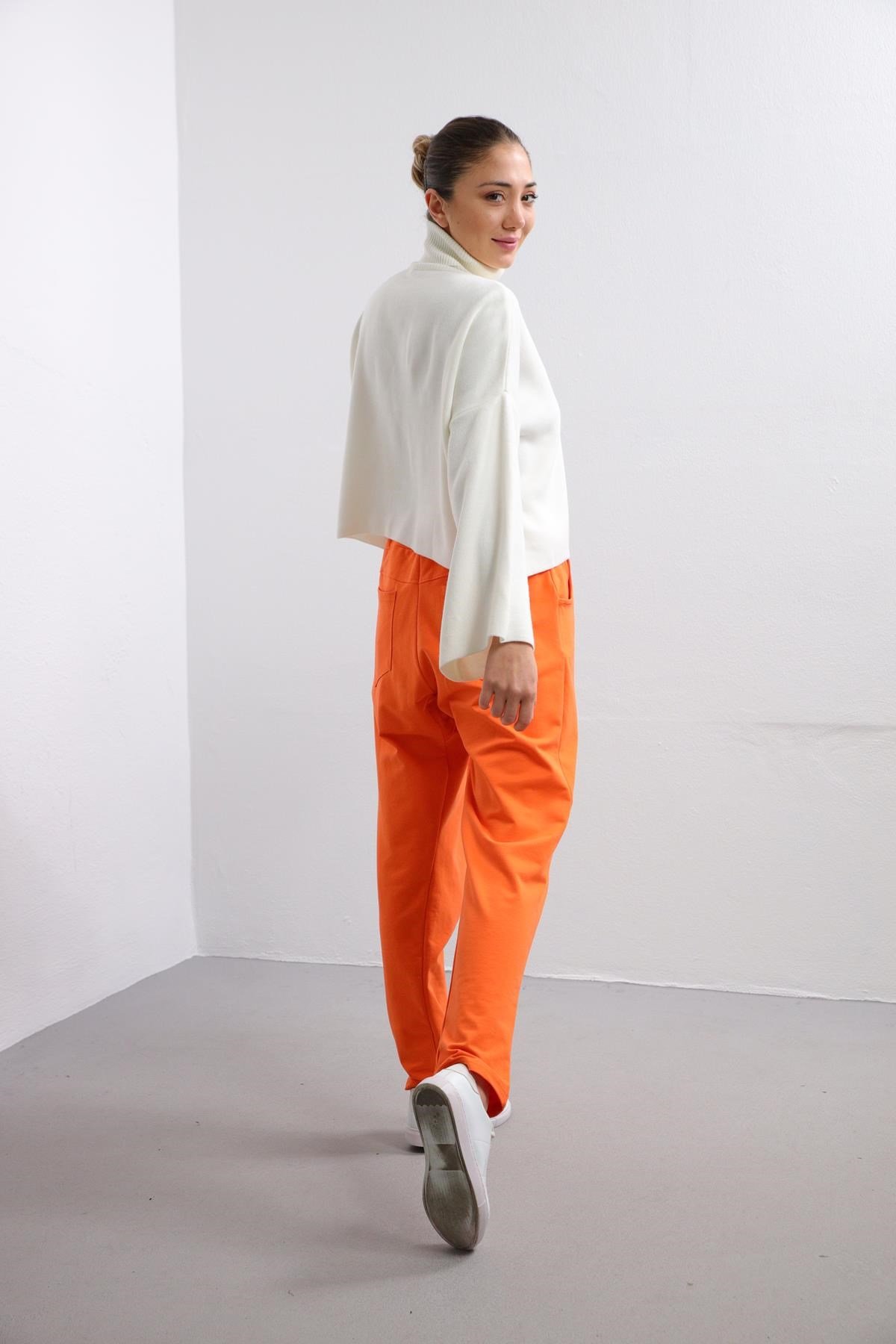 Ecru Turtleneck Wide Sleeve Loose Knitwear Pullover - Saman Butik | Shop Online Ecru Turtleneck Wide Sleeve Loose Knitwear Pullover