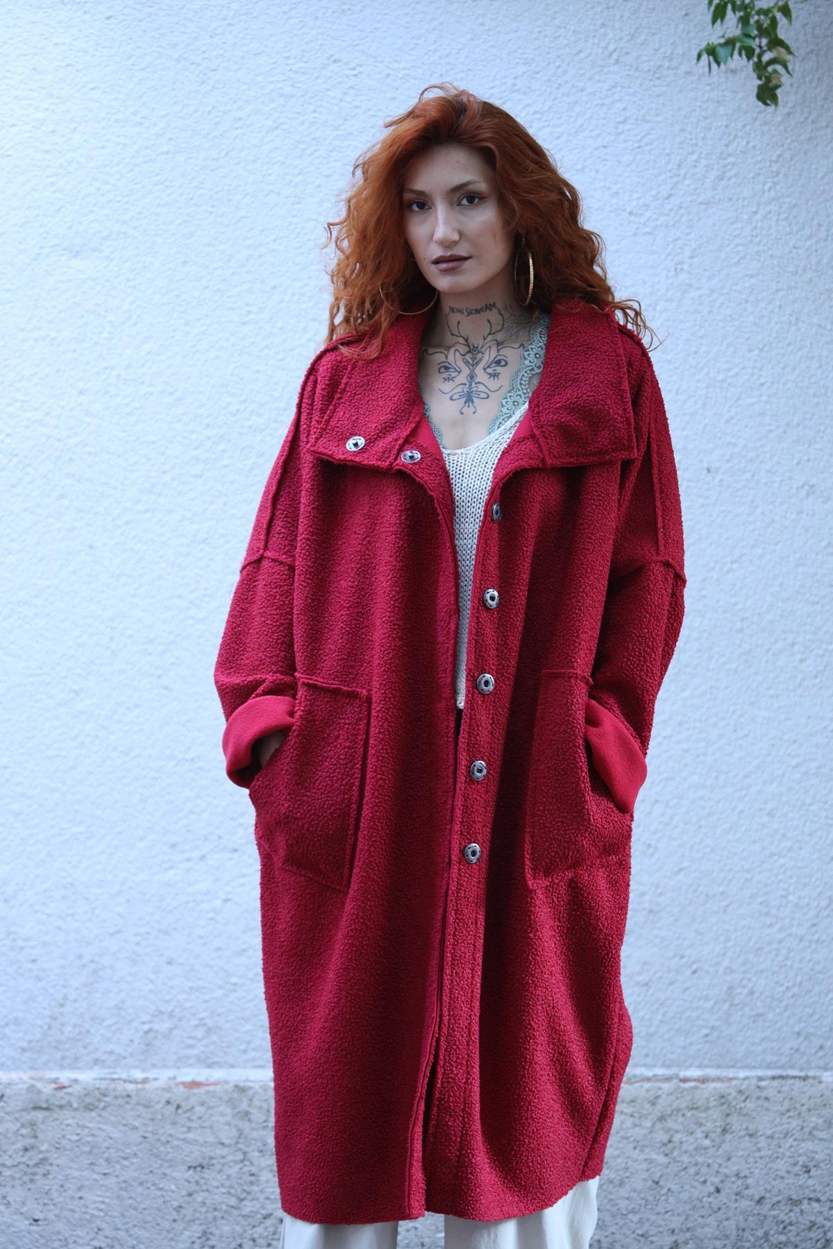 Kırmızı Oversize Kaban