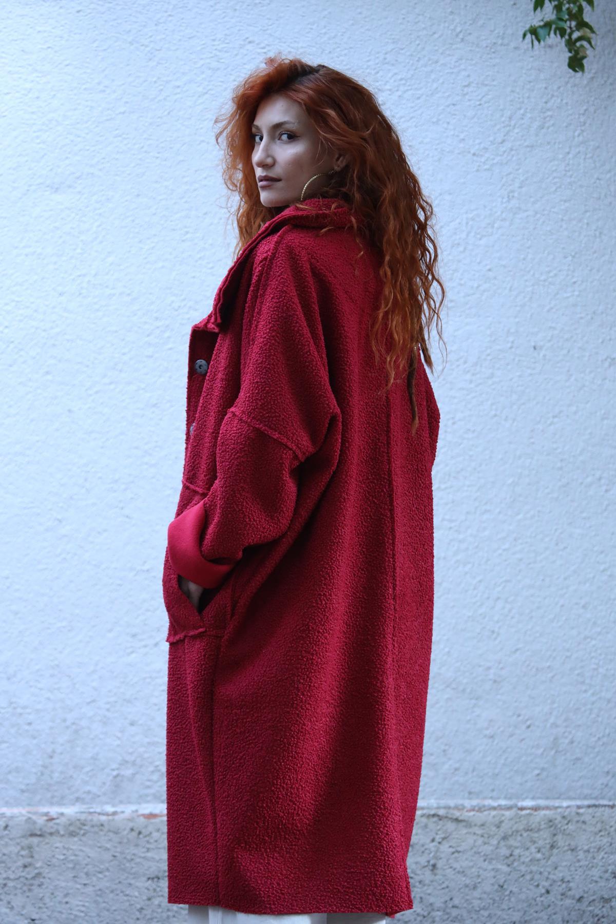Kırmızı Oversize Kaban