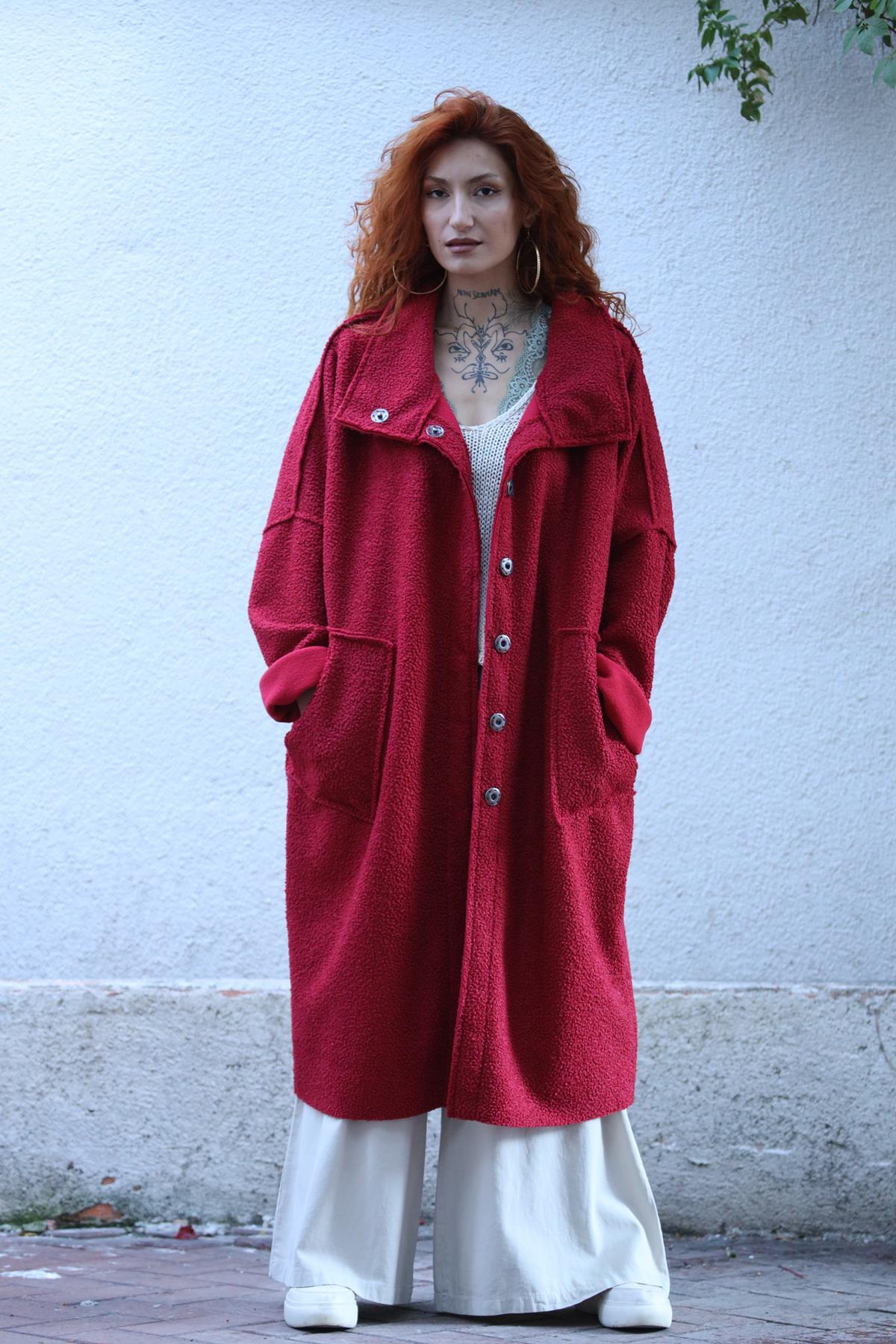 Kırmızı Oversize Kaban