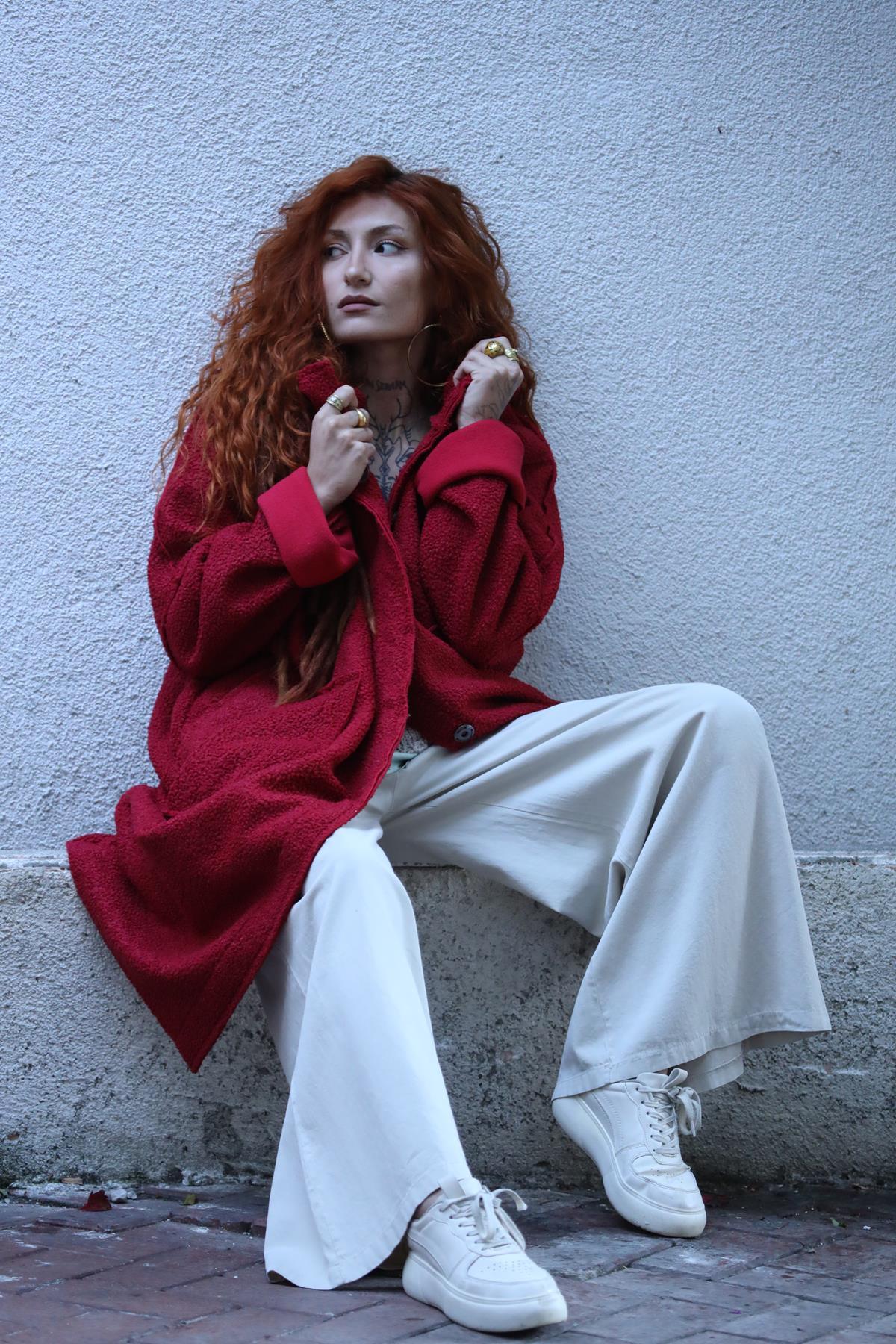 Kırmızı Oversize Kaban