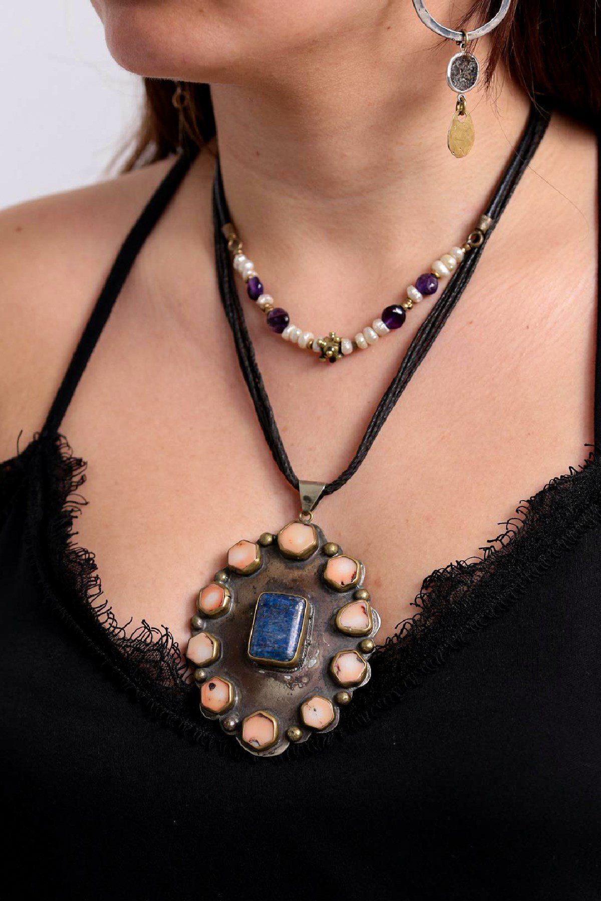 Lapis Turkuaz Taşlı Gümüş Kaplama Tasarım Kolye - Şaman Butik Lapis Turkuaz Taşlı Gümüş Kaplama Tasarım Kolye