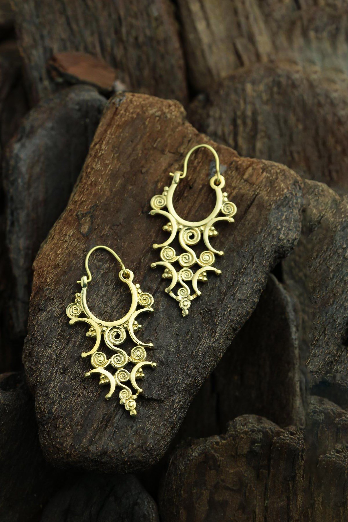 Bronz Etnik Motifli Tasarım Küpe - Şaman Butik Bronz Etnik Motifli Tasarım Küpe