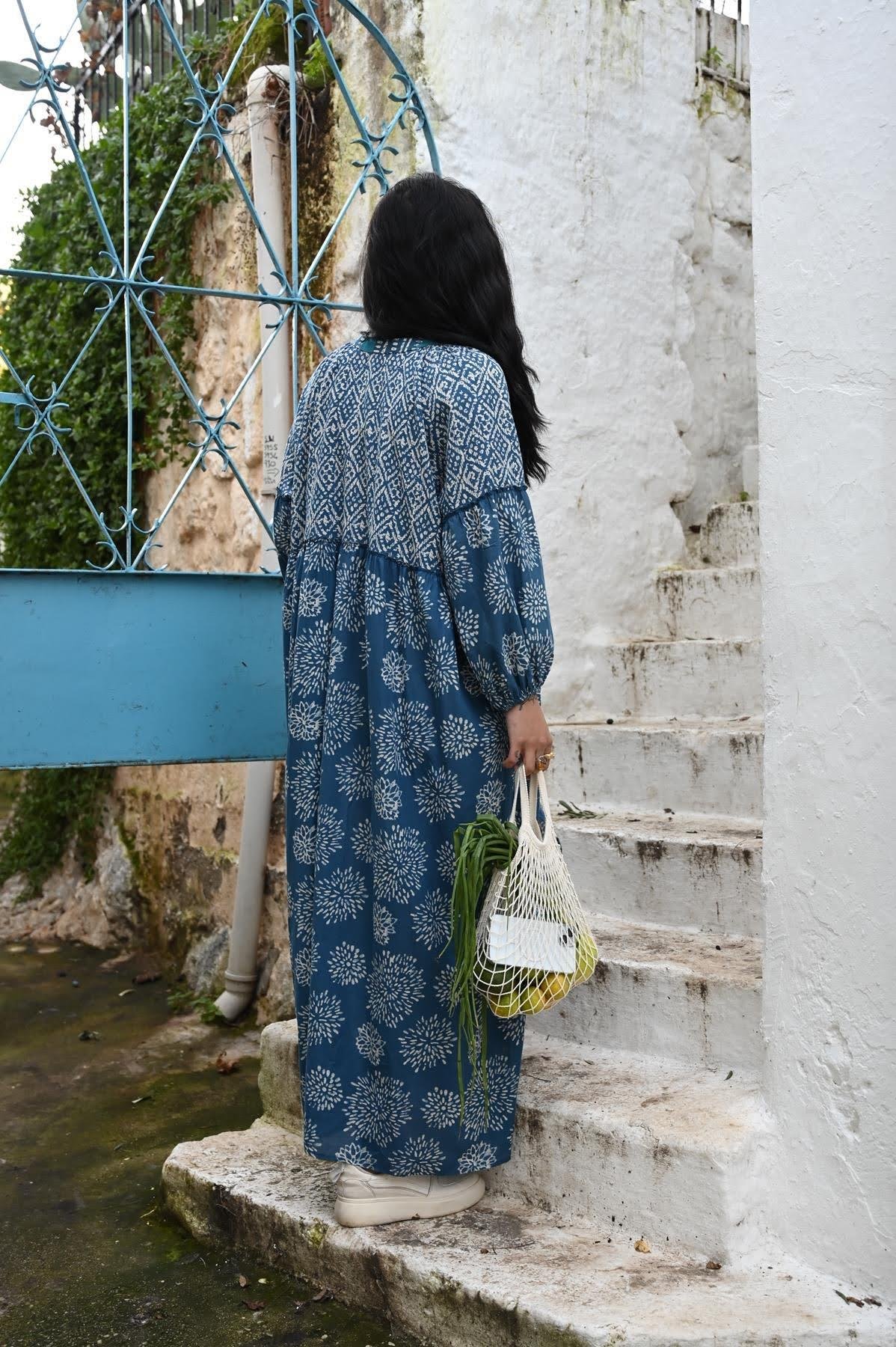 Dark Blue Tribal Patterned Shirt Dress