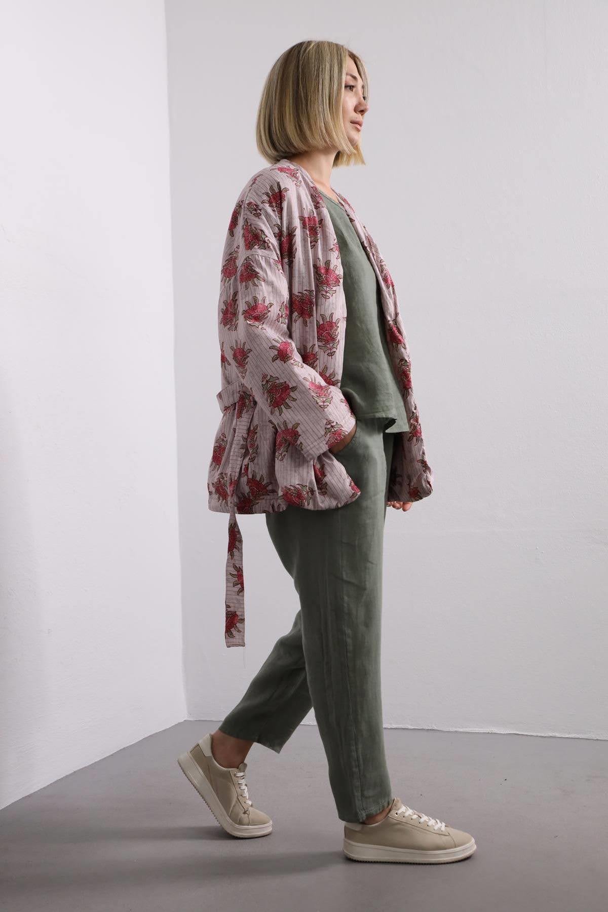 Light Pink Patterned Belted Puffer Jacket - Saman Butik | Shop Online Light Pink Patterned Belted Puffer Jacket