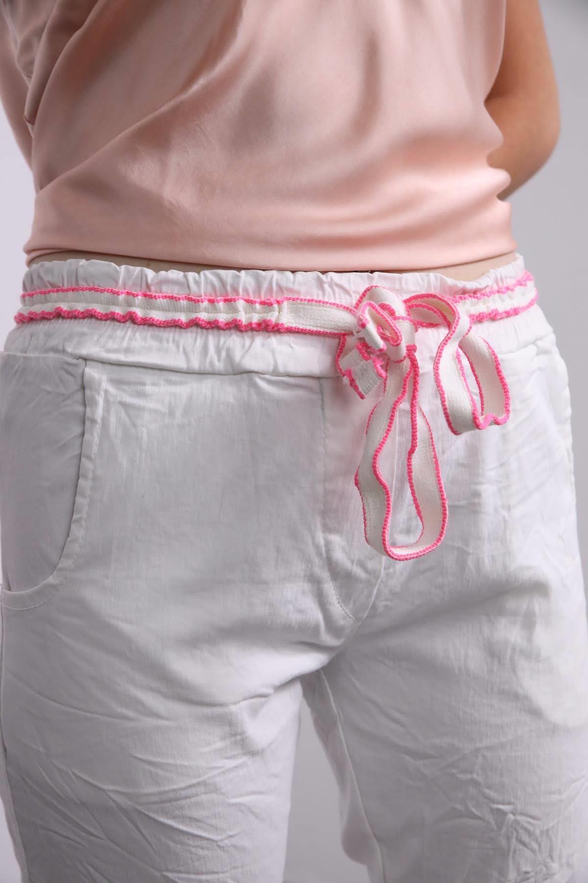 Beyaz Cebi Detaylı Pantolon - Şaman Butik Beyaz Cebi Detaylı Pantolon