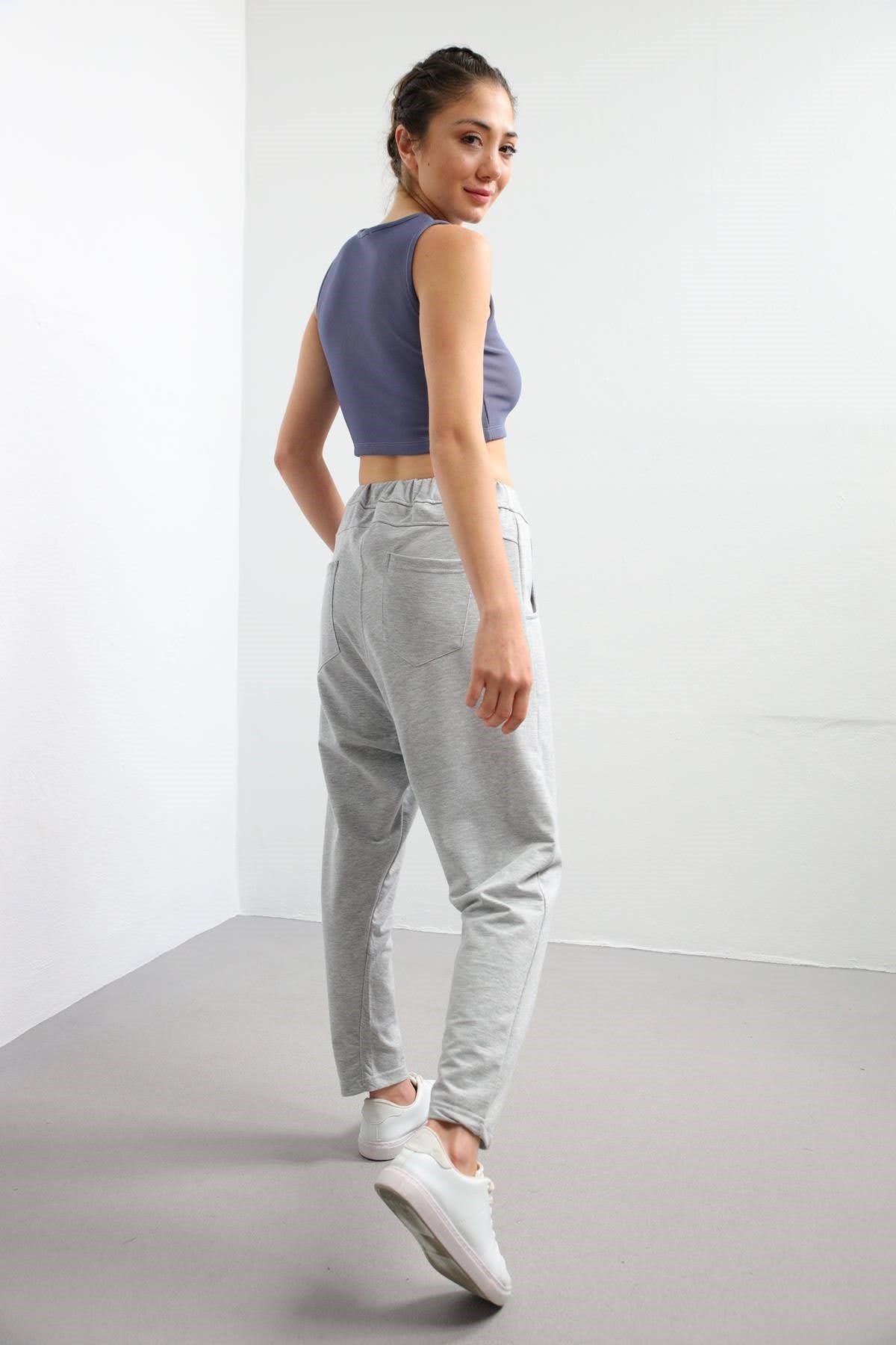 Grey Stitch Detail Trousers - Saman Butik | Shop Online Grey Stitch Detail Trousers