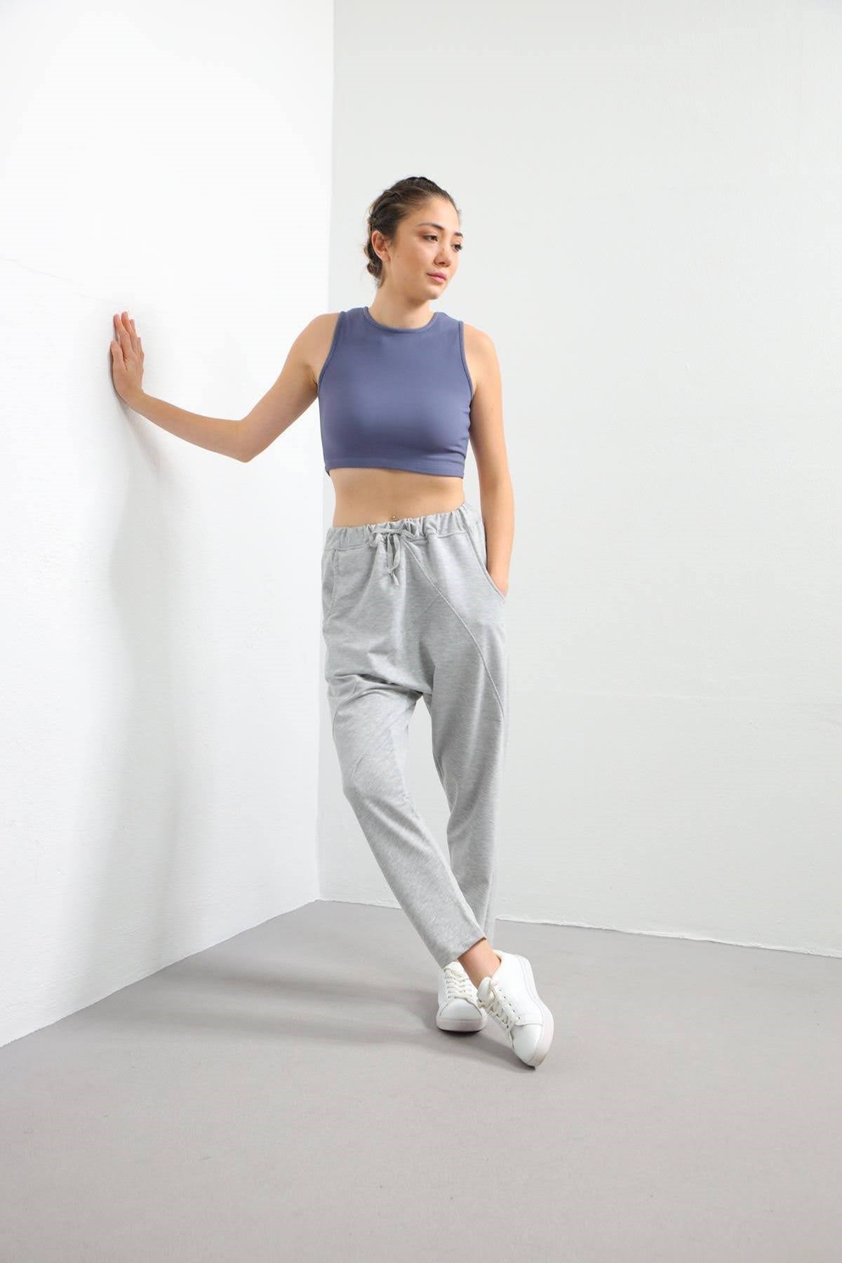 Grey Stitch Detail Trousers - Saman Butik | Shop Online Grey Stitch Detail Trousers