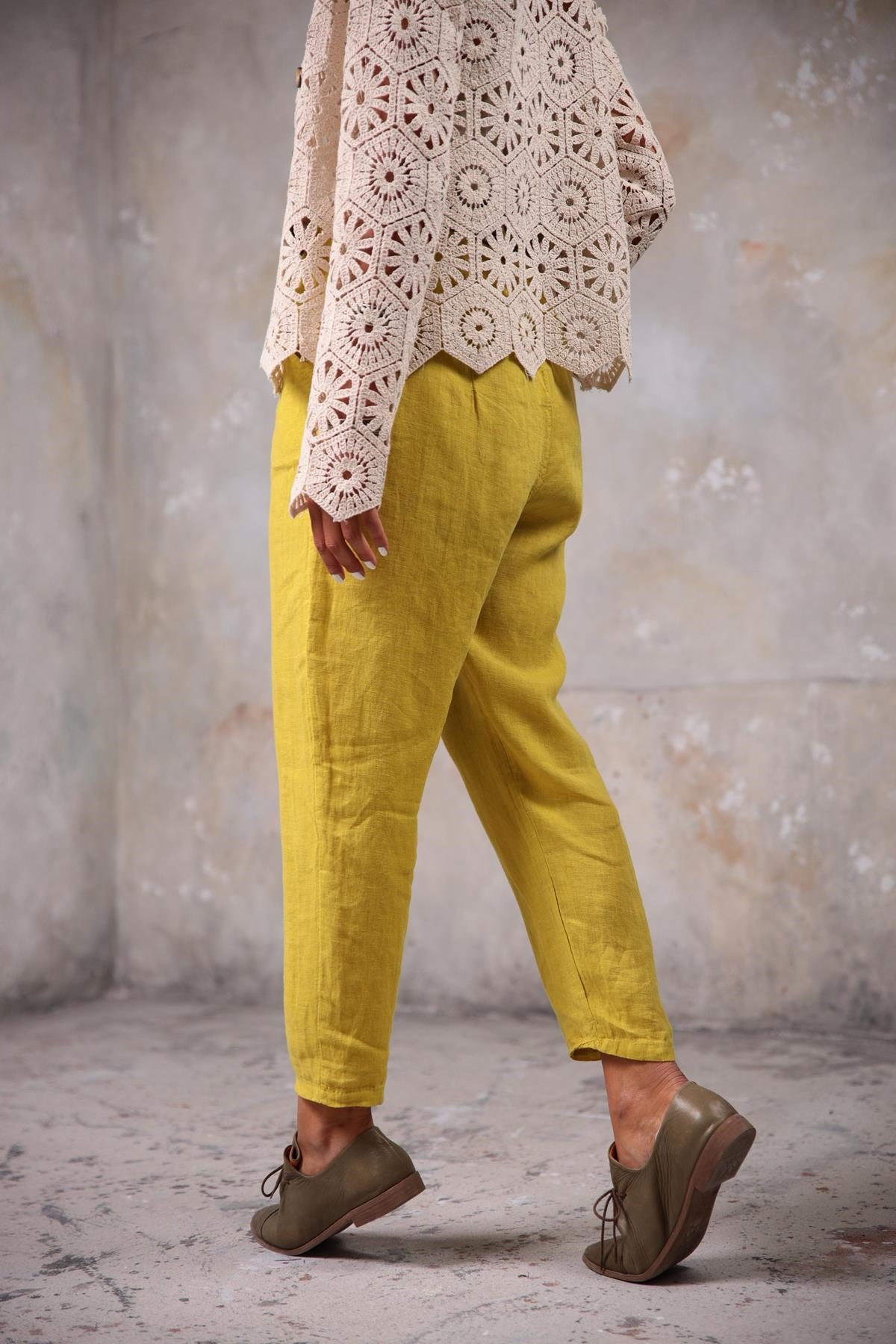 Hardal Keten Judith Pantolon - Şaman Butik Hardal Keten Judith Pantolon