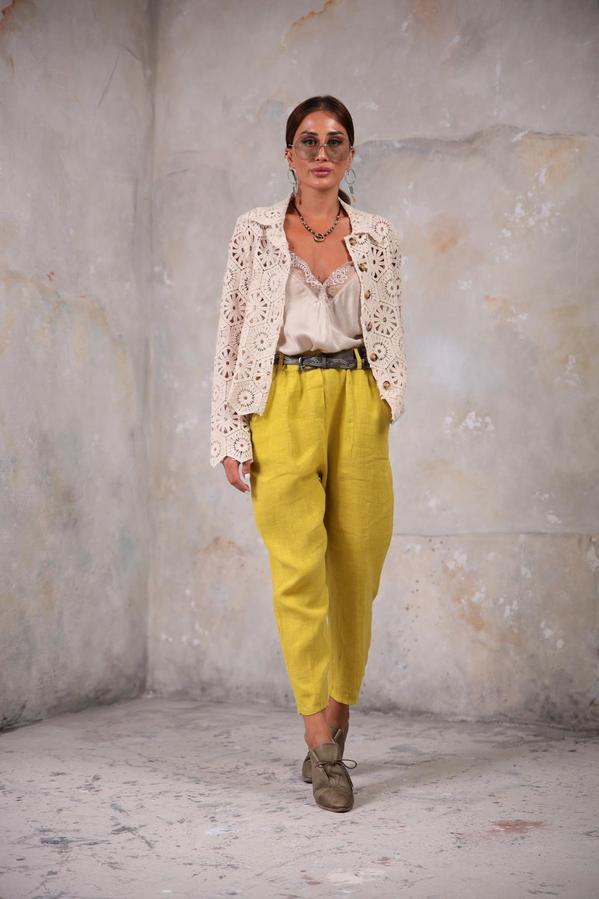 Hardal Keten Judith Pantolon - Şaman Butik Hardal Keten Judith Pantolon