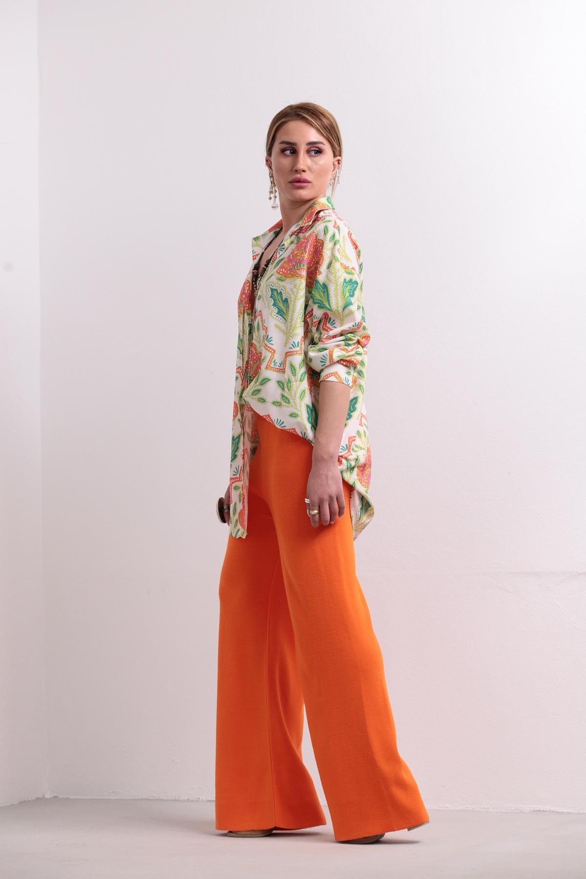 Turuncu Beli Lastikli Triko Pantolon - Şaman Butik - Bohem Giyim ve Aksesuar | Kadın & Erkek Turuncu Beli Lastikli Triko Pantolon