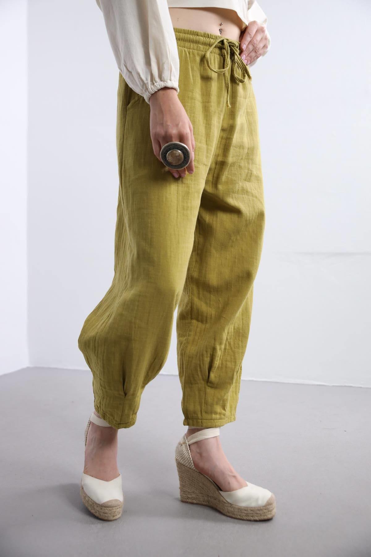 Oil Green Elastic Waist Trousers Oil Green Elastic Waist Trousers