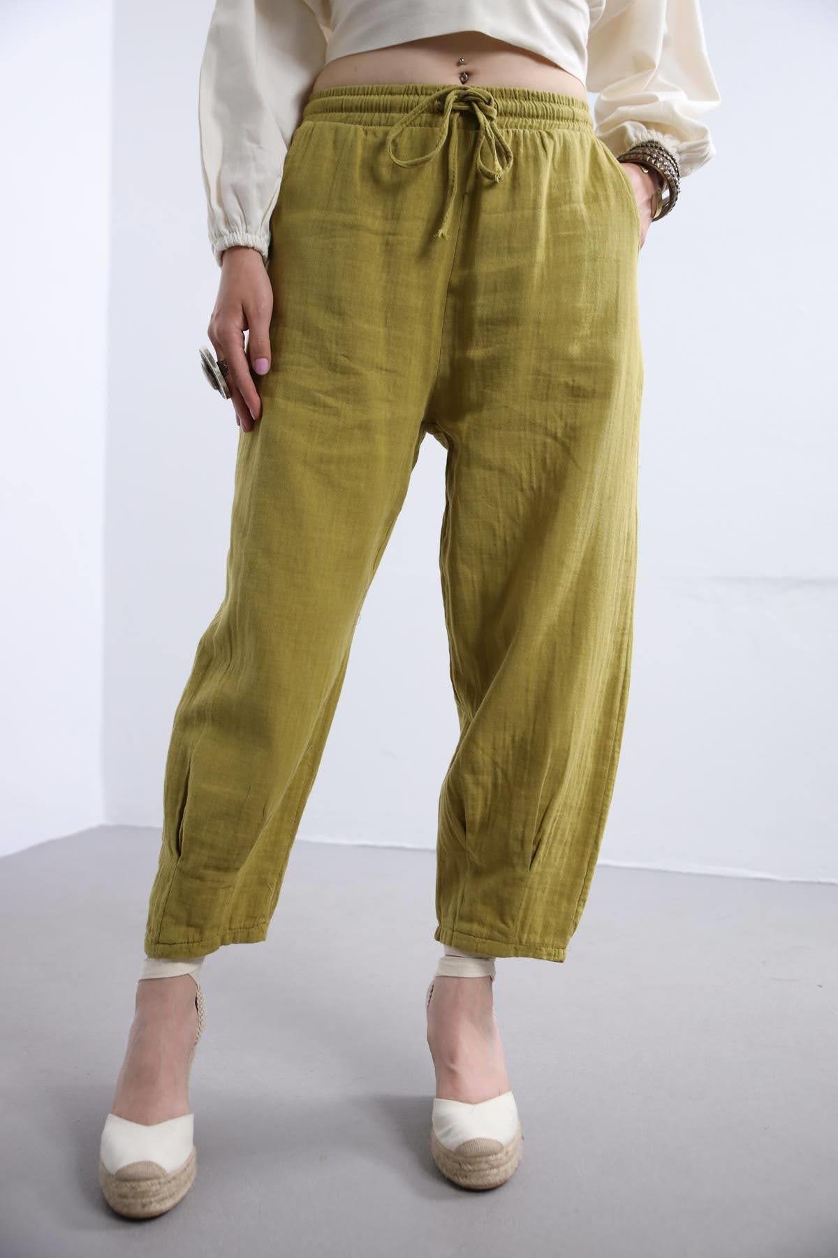 Oil Green Elastic Waist Trousers Oil Green Elastic Waist Trousers