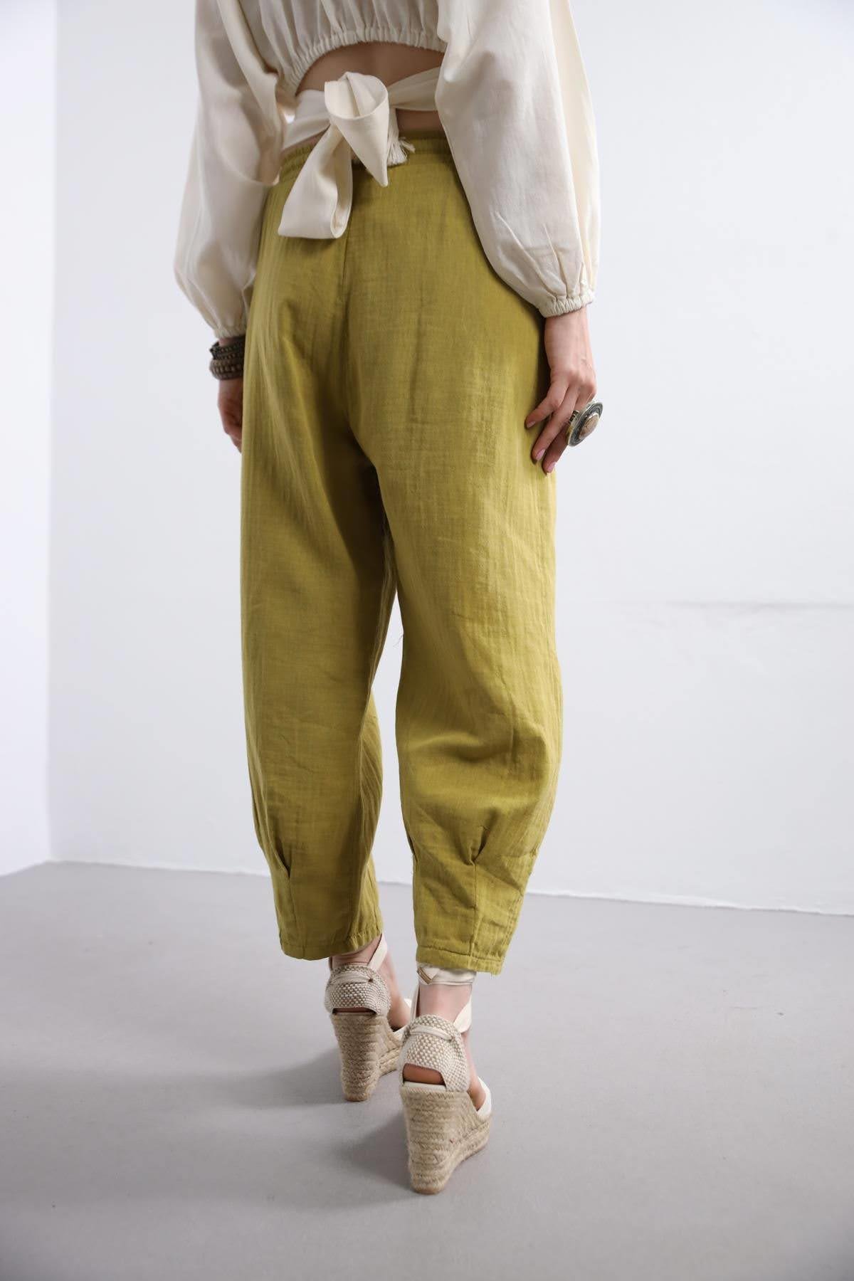 Oil Green Elastic Waist Trousers Oil Green Elastic Waist Trousers