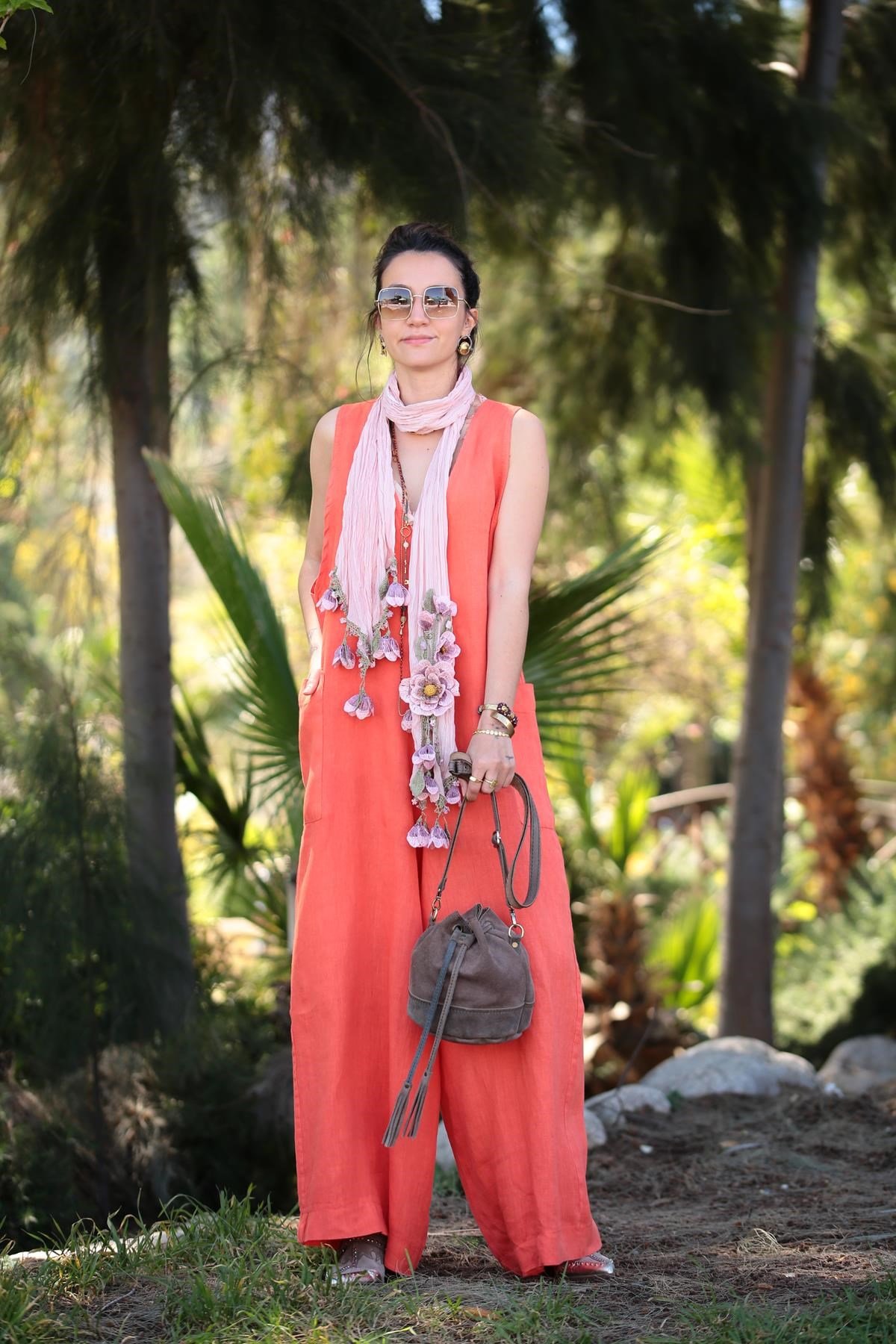 Pudra Pembe İğne Oyası İşlemeli Şal - Şaman Butik Pudra Pembe İğne Oyası İşlemeli Şal