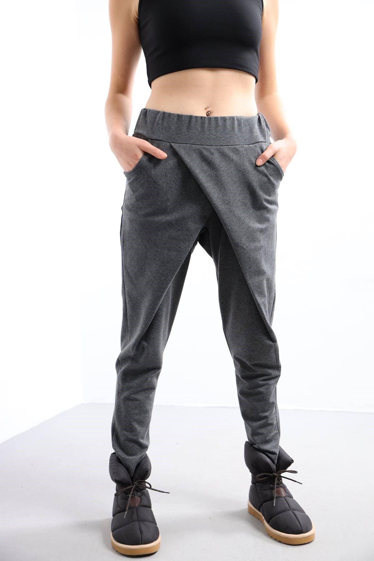 Anthracite Crossover Drop Crotch Trousers - Saman Butik | Shop Online  Anthracite Crossover Drop Crotch Trousers